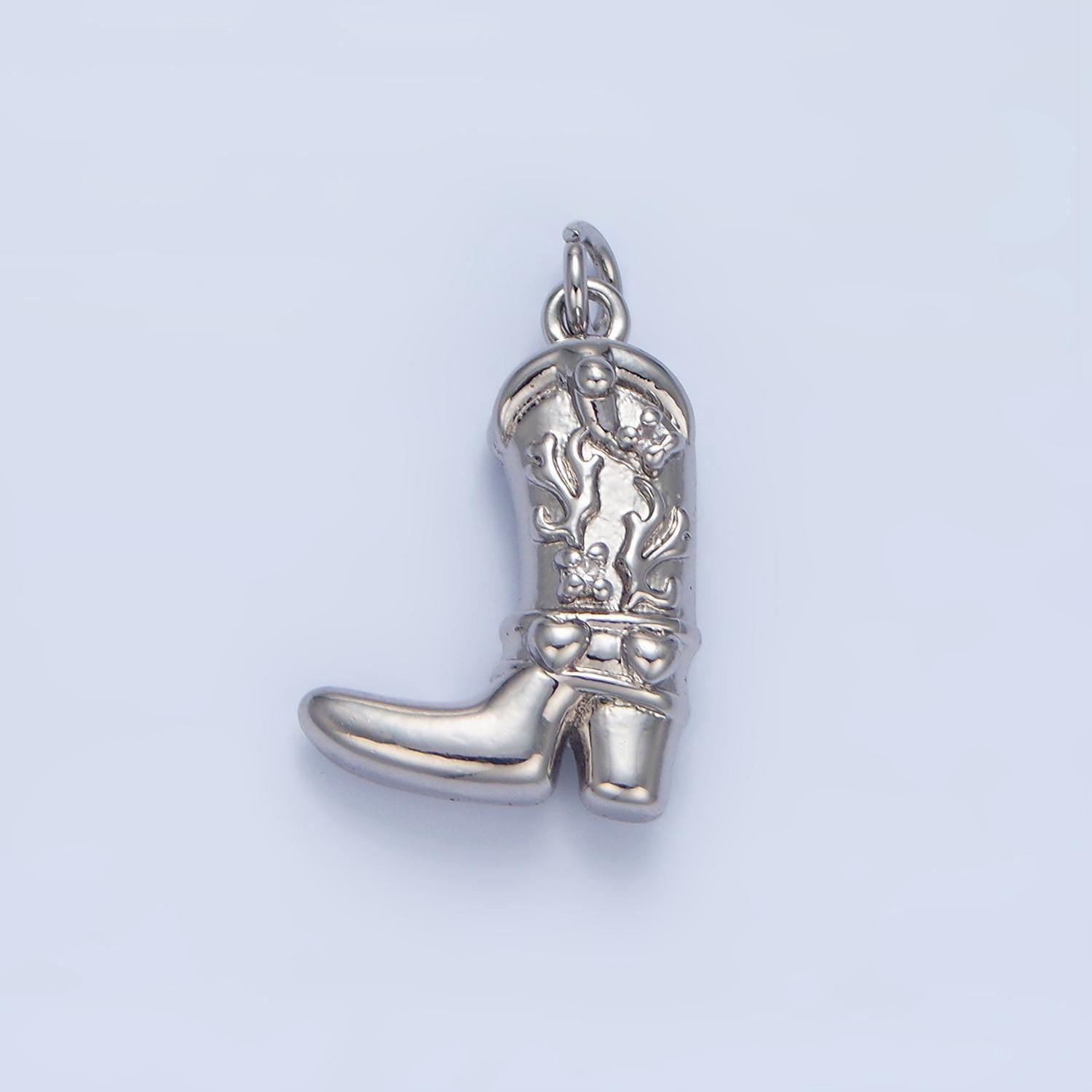 Cz high heel cowboy boot 24k gold filled shoe charm in gold & silver | x-928