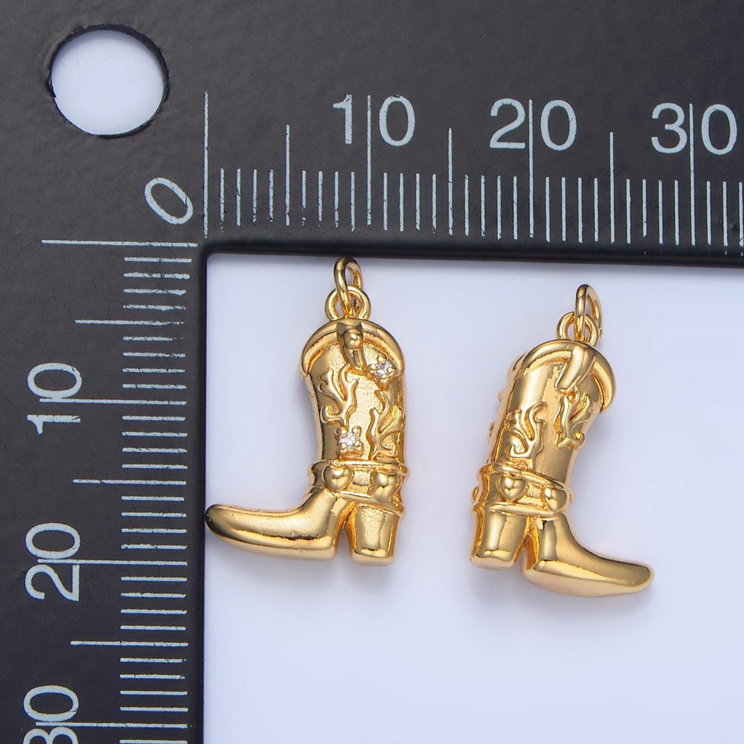 Cz high heel cowboy boot 24k gold filled shoe charm in gold & silver | x-928