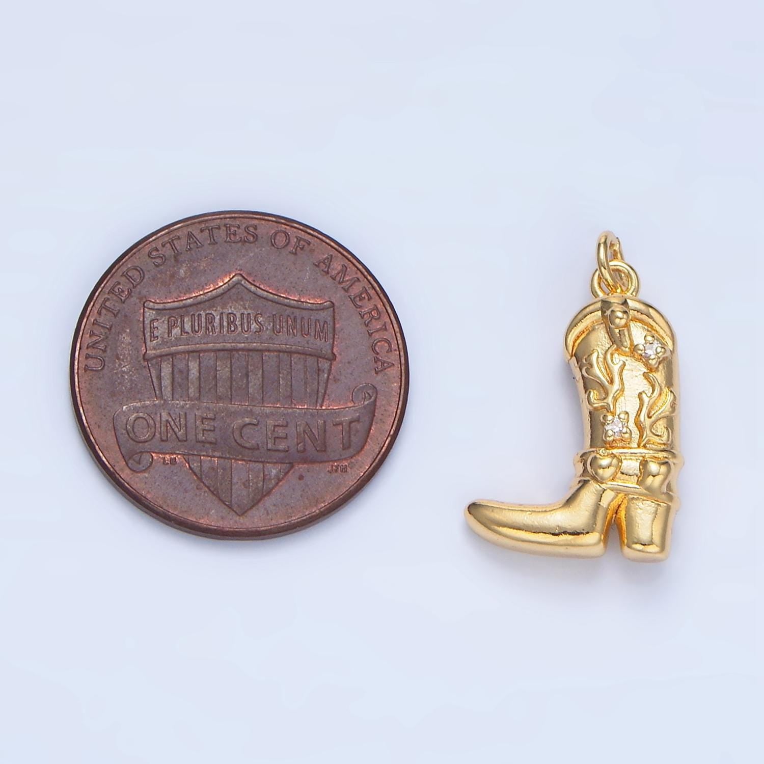 Cz high heel cowboy boot 24k gold filled shoe charm in gold & silver | x-928