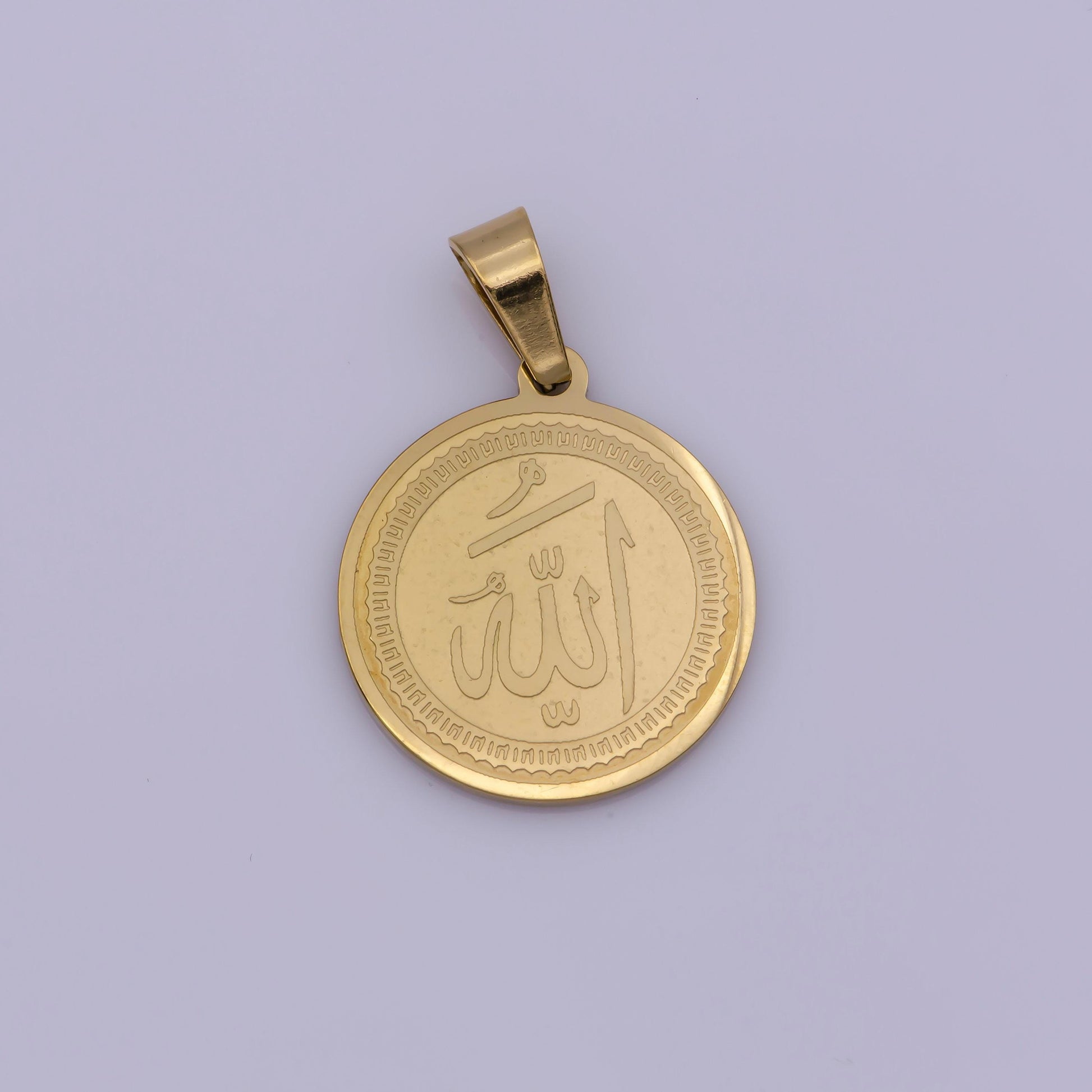 Stainless steel arabic word calligraphy coin medallion charm pendant religious allah muslim necklace bracelet for jewelry making j-424