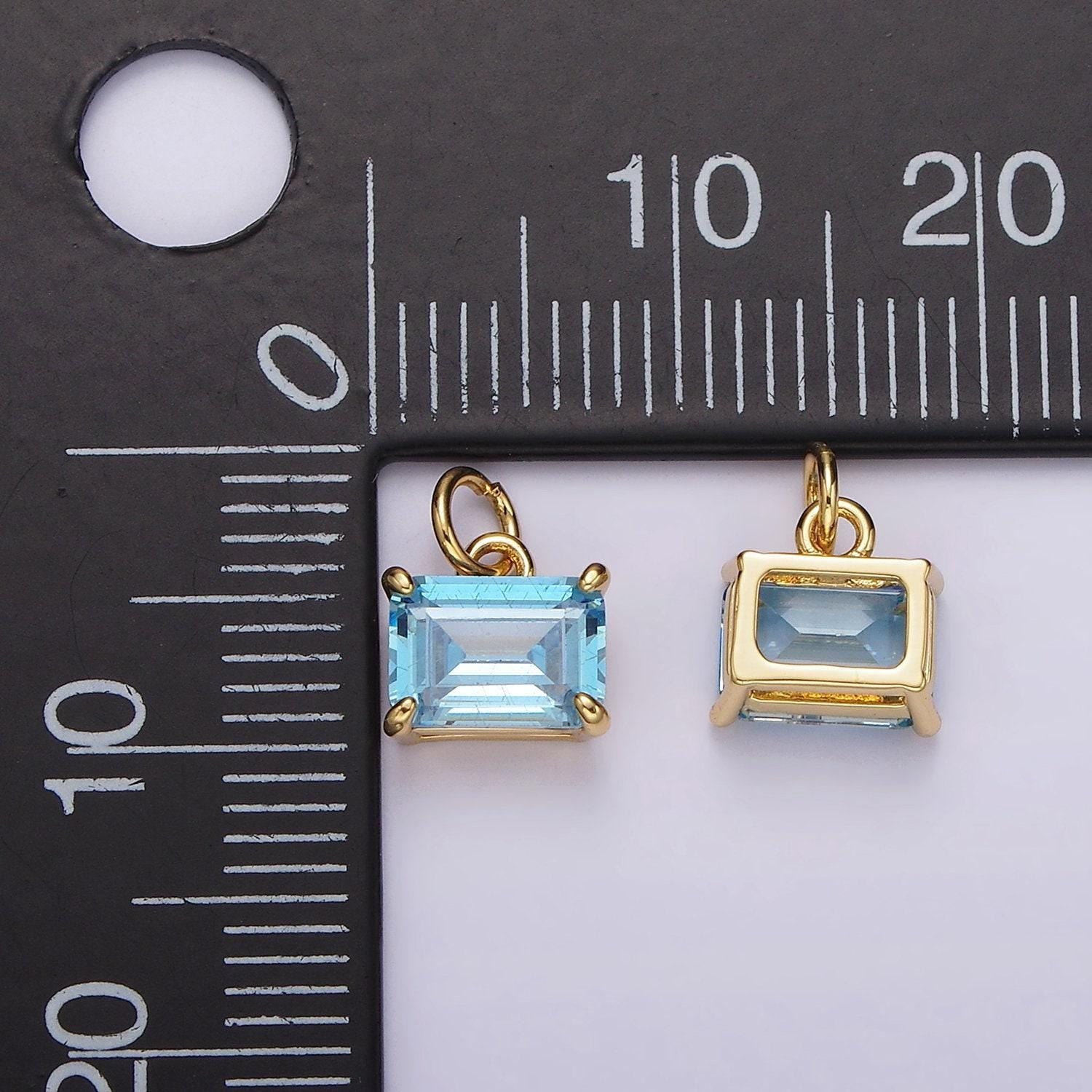 Dainty blue topaz birthstone charm necklace bracelet emerald cut blue cz birth stone necklace personalized december birthday gifts ag562