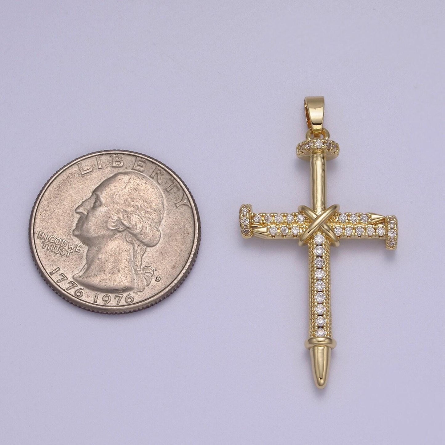 Bold nails bounded into cross pendant 14k gold filled with clear or black cz pave | diy charm necklace bracelet earring | n-592 n-593
