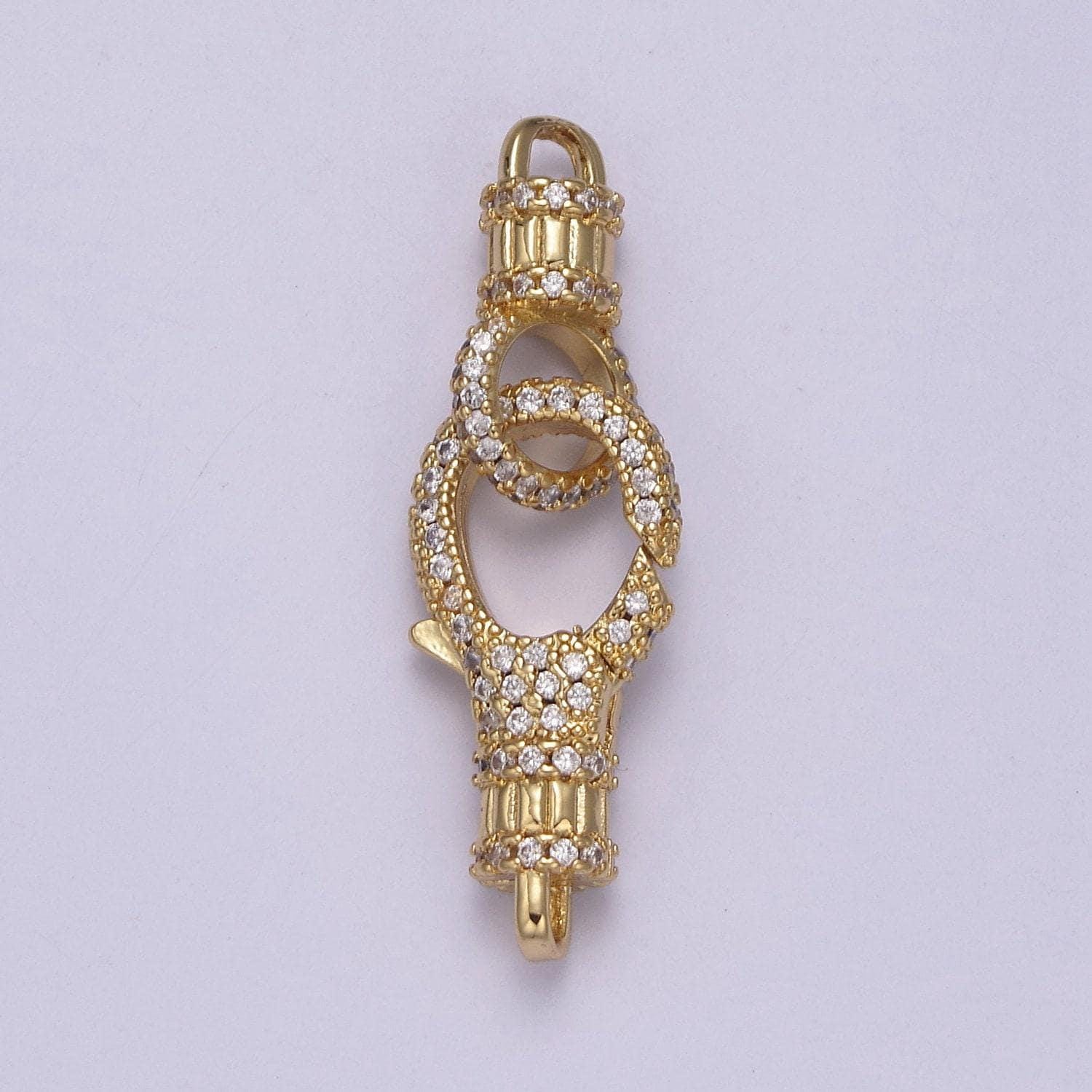 Wholesale clear micro pave cz lobster claw clasps gold with clear cz silver parrot clasp for necklace bracelet enhancer k-756