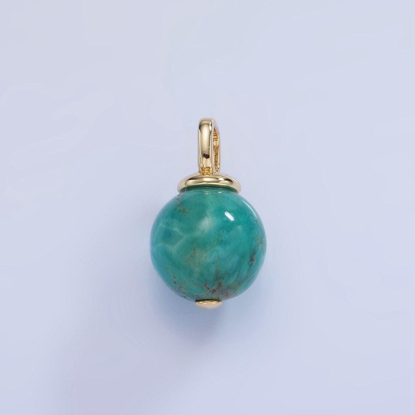 14k gold filled turquoise green gemstone round drop pendant ball beaded charm | aa1233