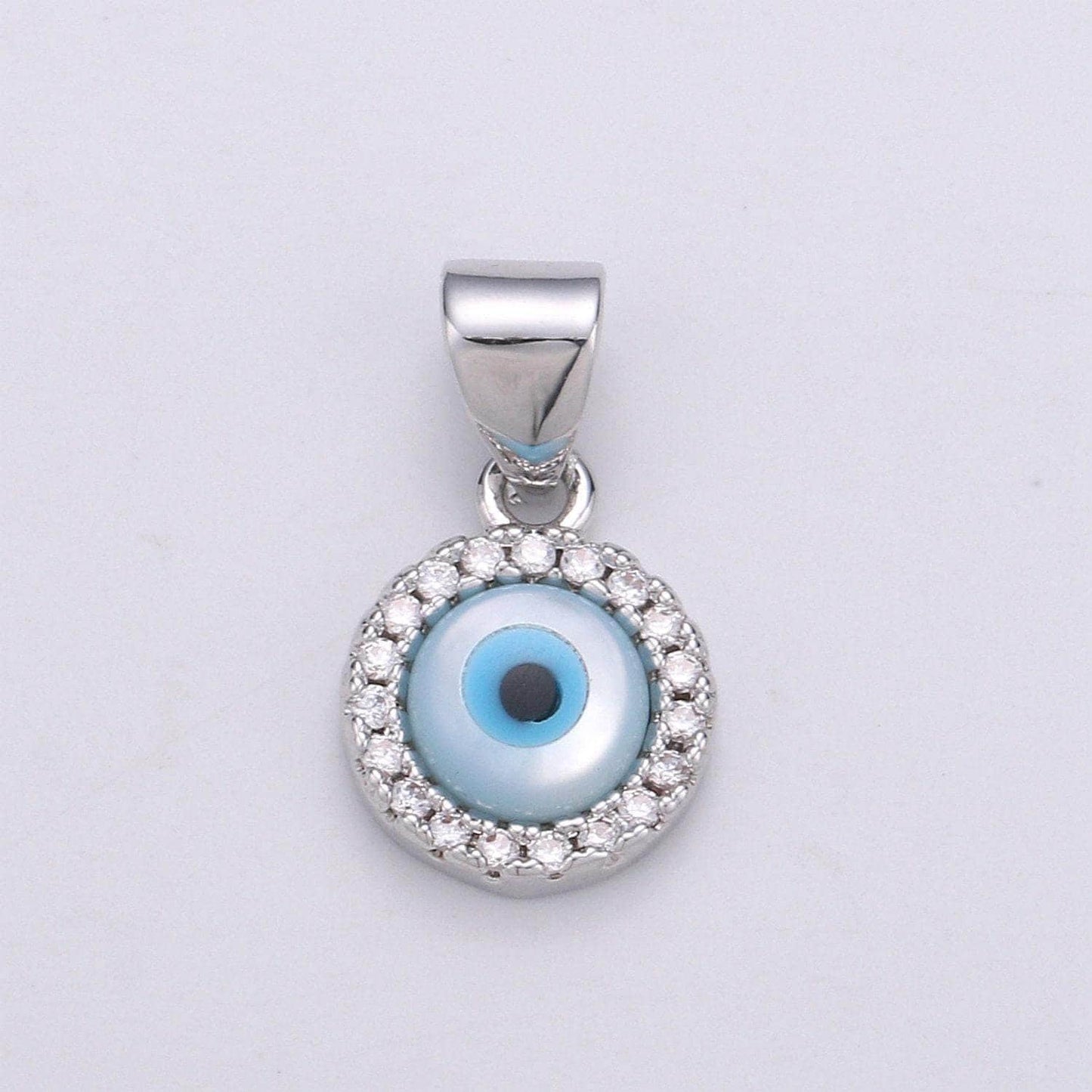 Dainty evil eye charm small tiny evil eye pendant eye of ra minimalist jewelry gift for her bridal necklace component white gold eye,j-056