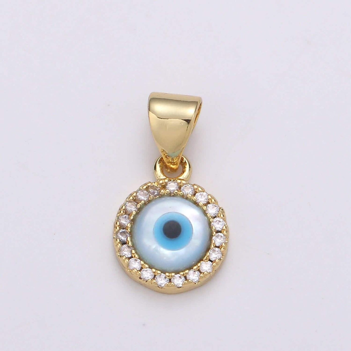 Dainty evil eye charm small tiny evil eye pendant eye of ra minimalist jewelry gift for her bridal necklace component white gold eye,j-056