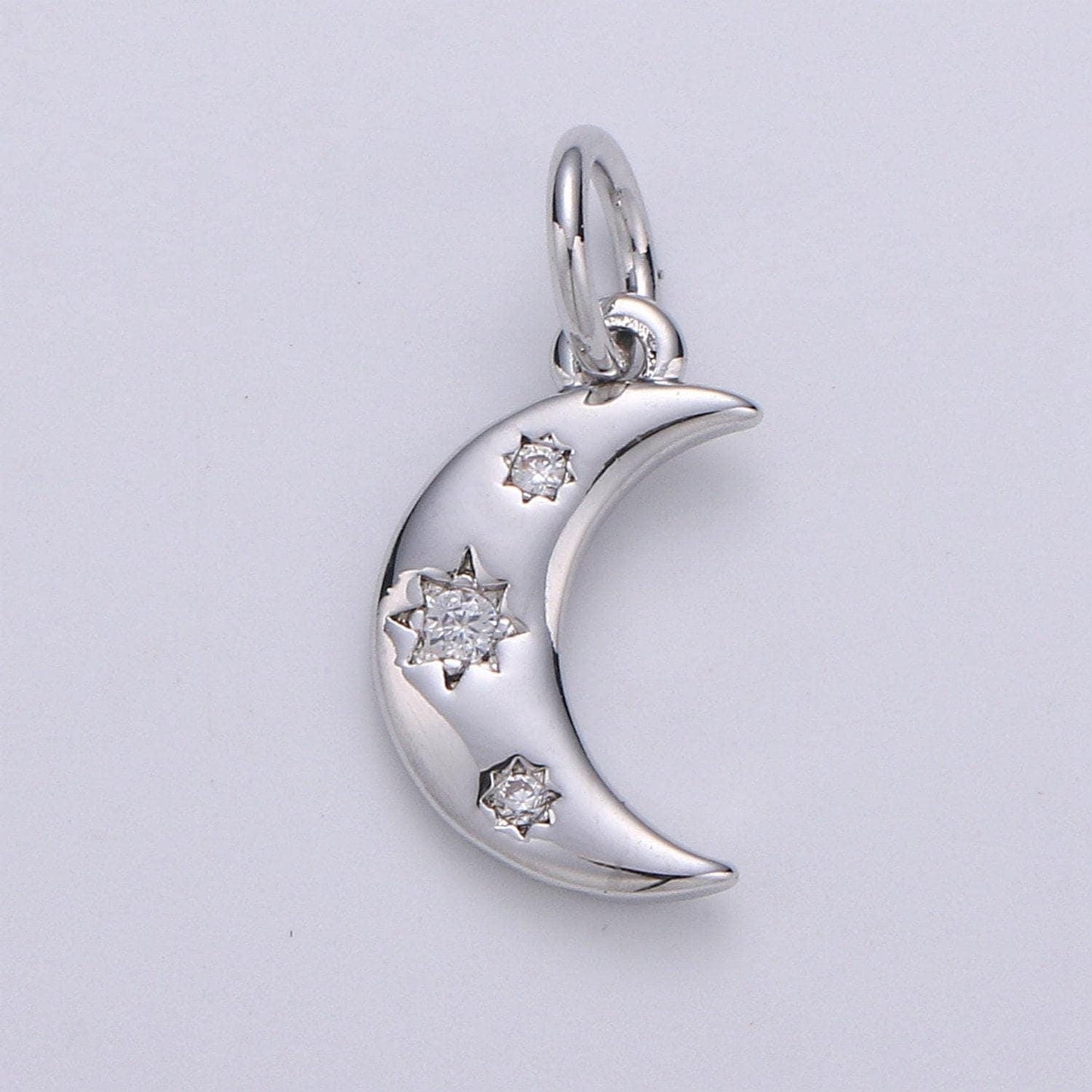 Gold  crescent moon charm cz micro pave, crescent moon pendant, crescent moon bracelet, cubic zirconia charm silver crescent charm,d-132-133