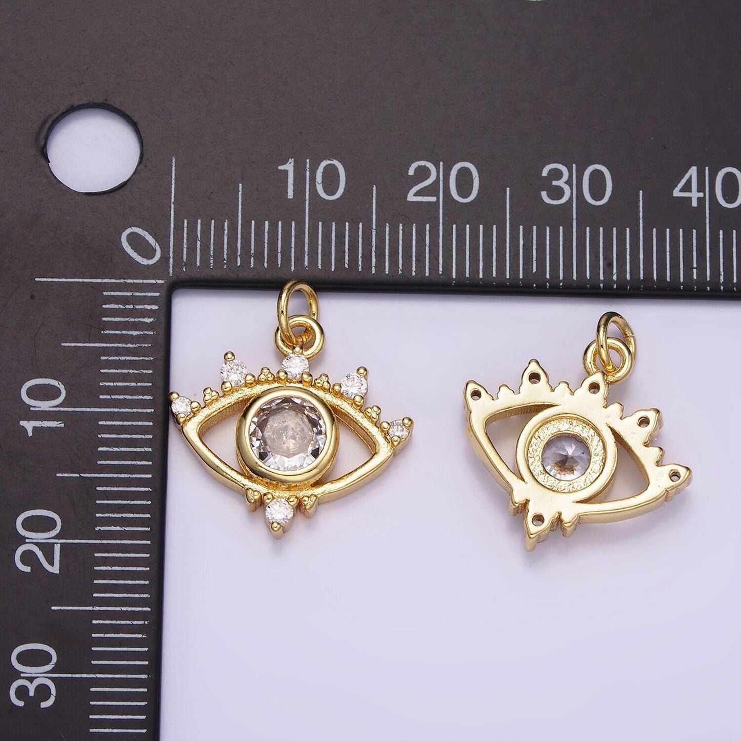 14k gold filled 20mm clear cz open evil eye charm | ag641