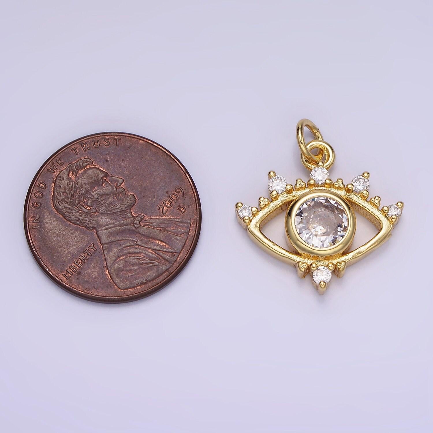 14k gold filled 20mm clear cz open evil eye charm | ag641