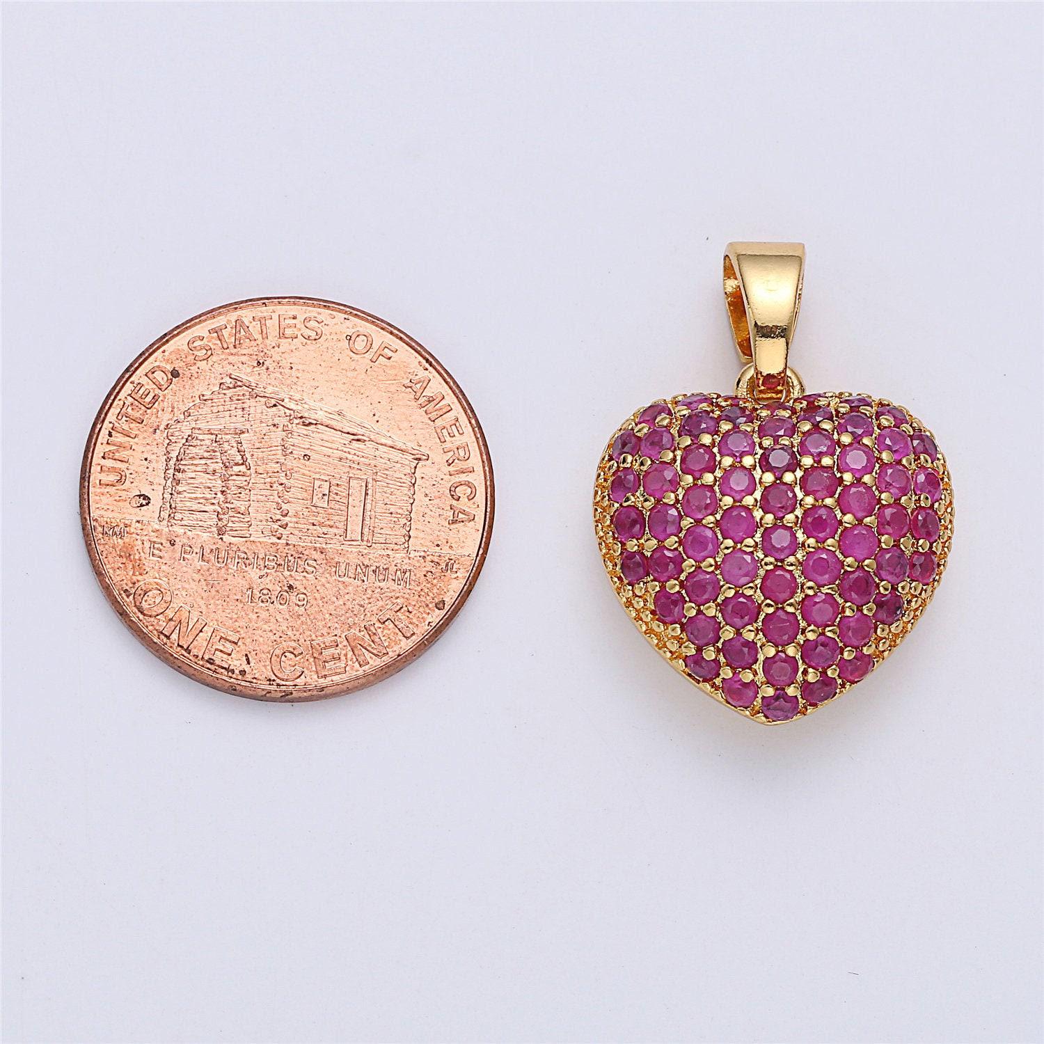 18k gold filled micro paved puffed heart pendant necklace cubic heart pendant 3d pendant j-834 i-145