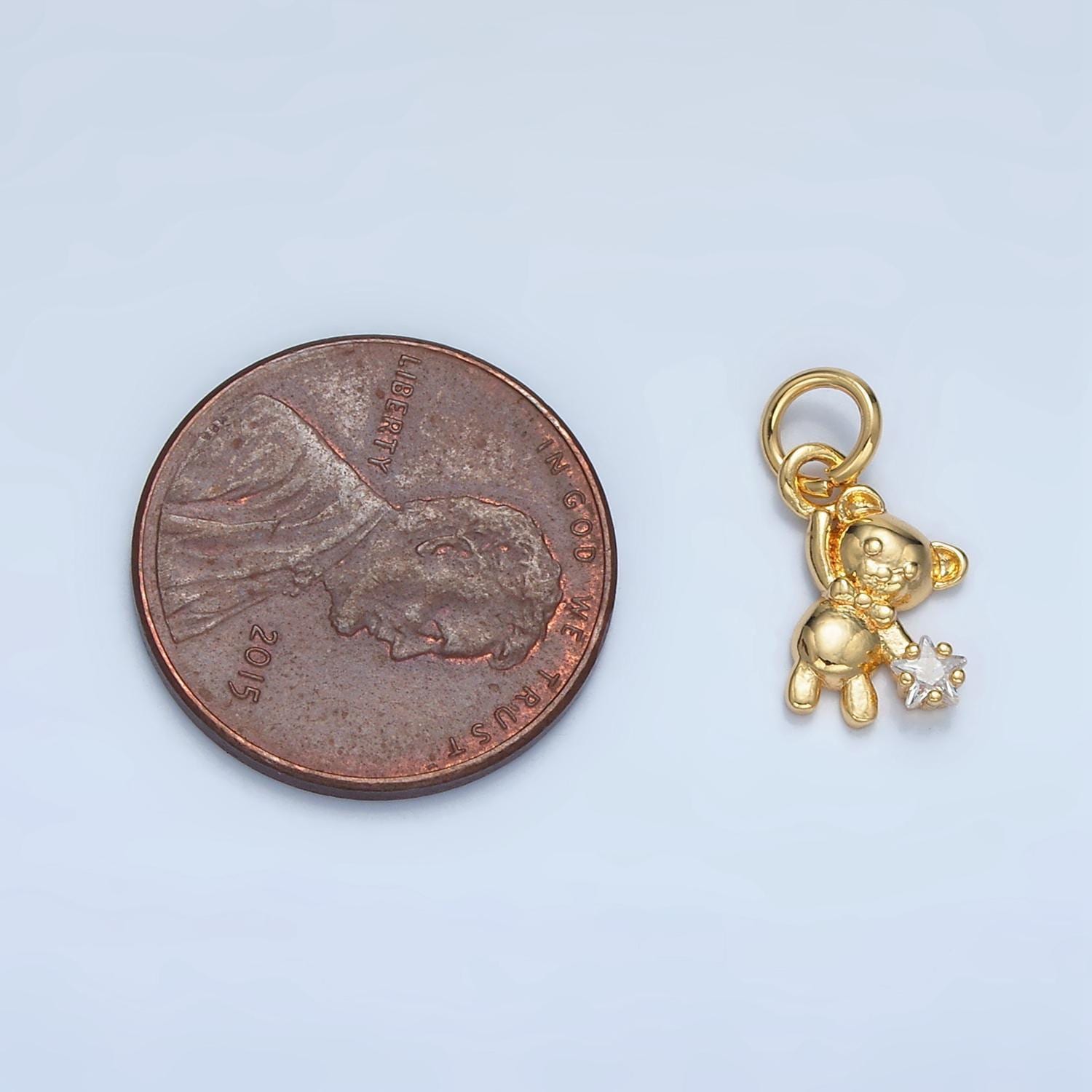 Mini teddy bear holding cz star 24k gold filled animal charm | e-734