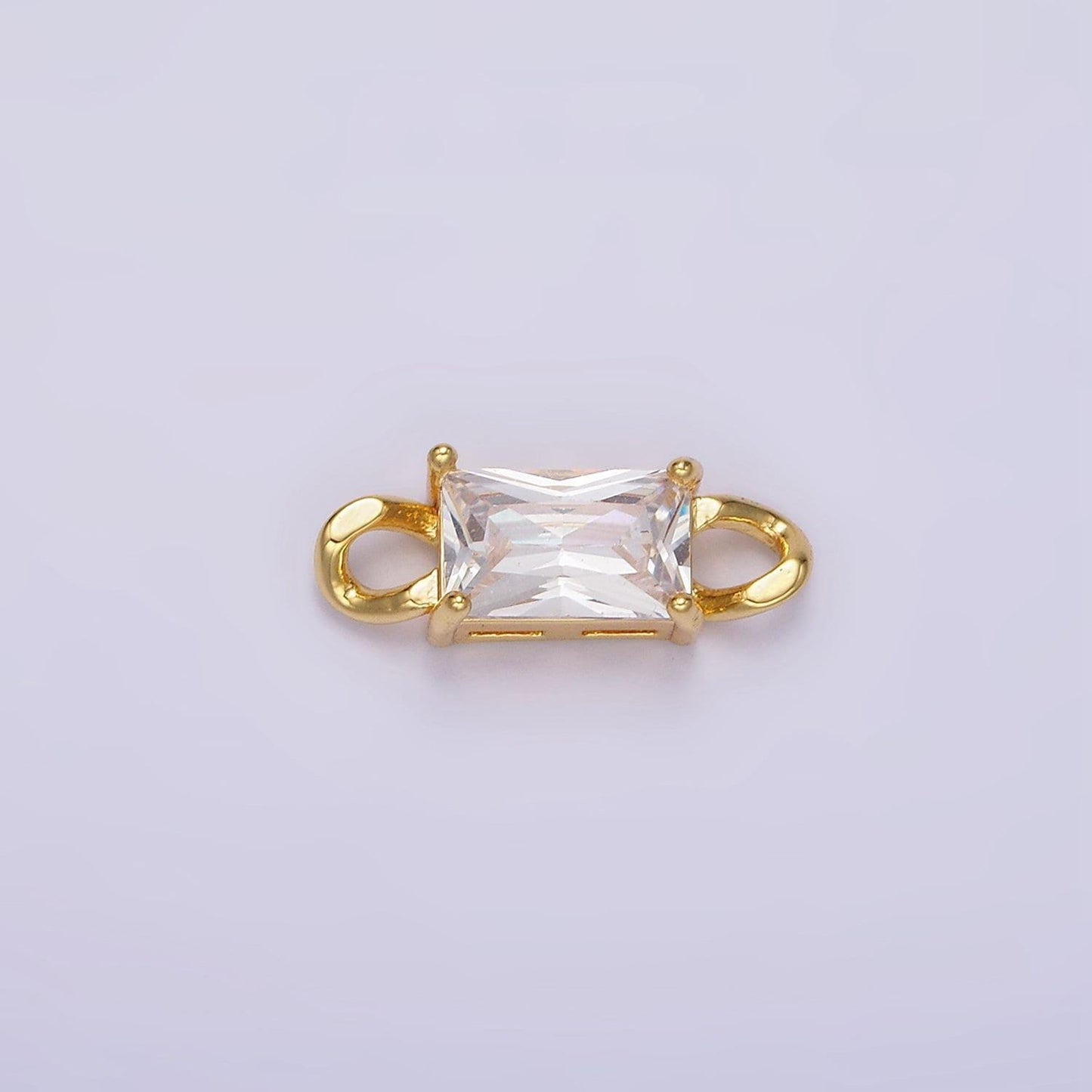 24k gold filled clear cz baguette curb link loop connector | g798