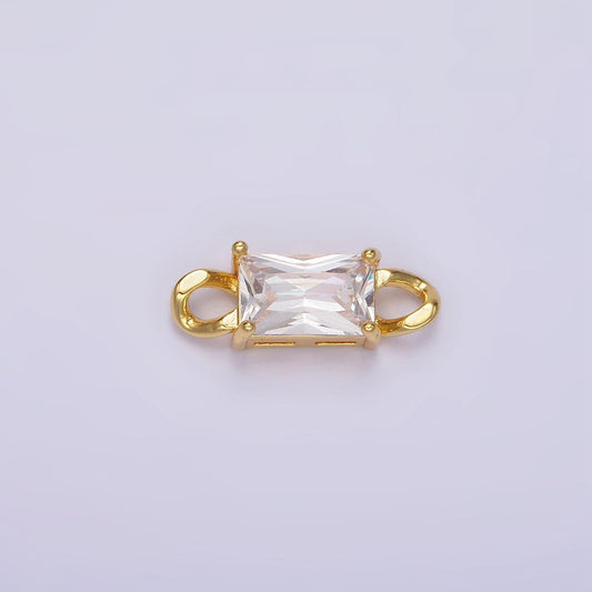 24k gold filled clear cz baguette curb link loop connector | g798