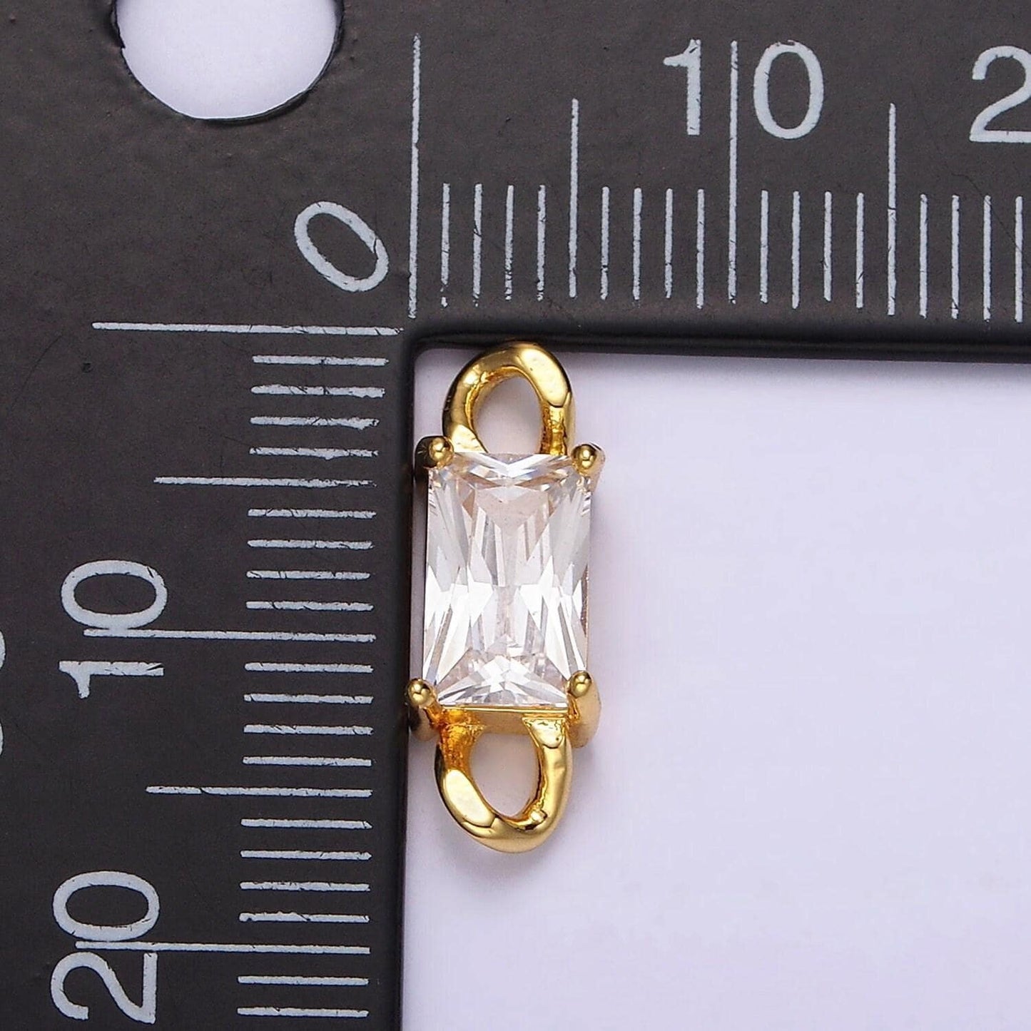 24k gold filled clear cz baguette curb link loop connector | g798