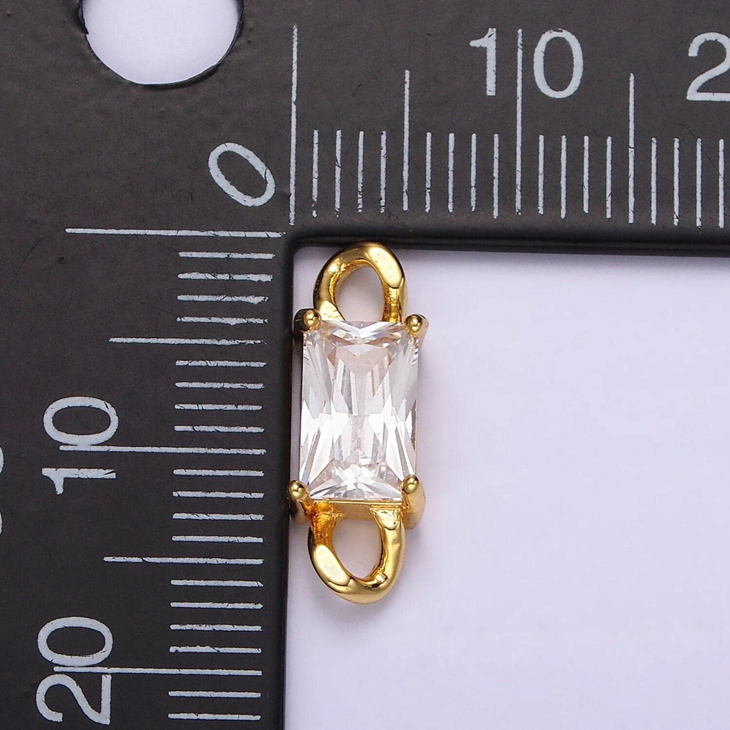 24k gold filled clear cz baguette curb link loop connector | g798