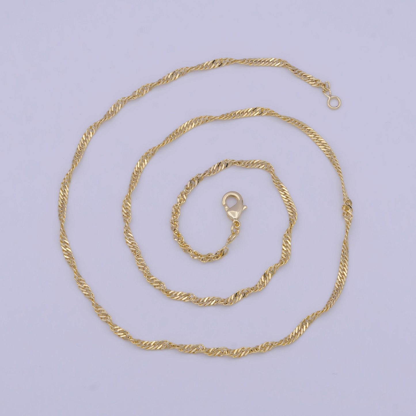2.2mm gold twisted rope curb link necklace, 14k gold plated 18.0" rope curb mix ready to wear necklace | wa-1110