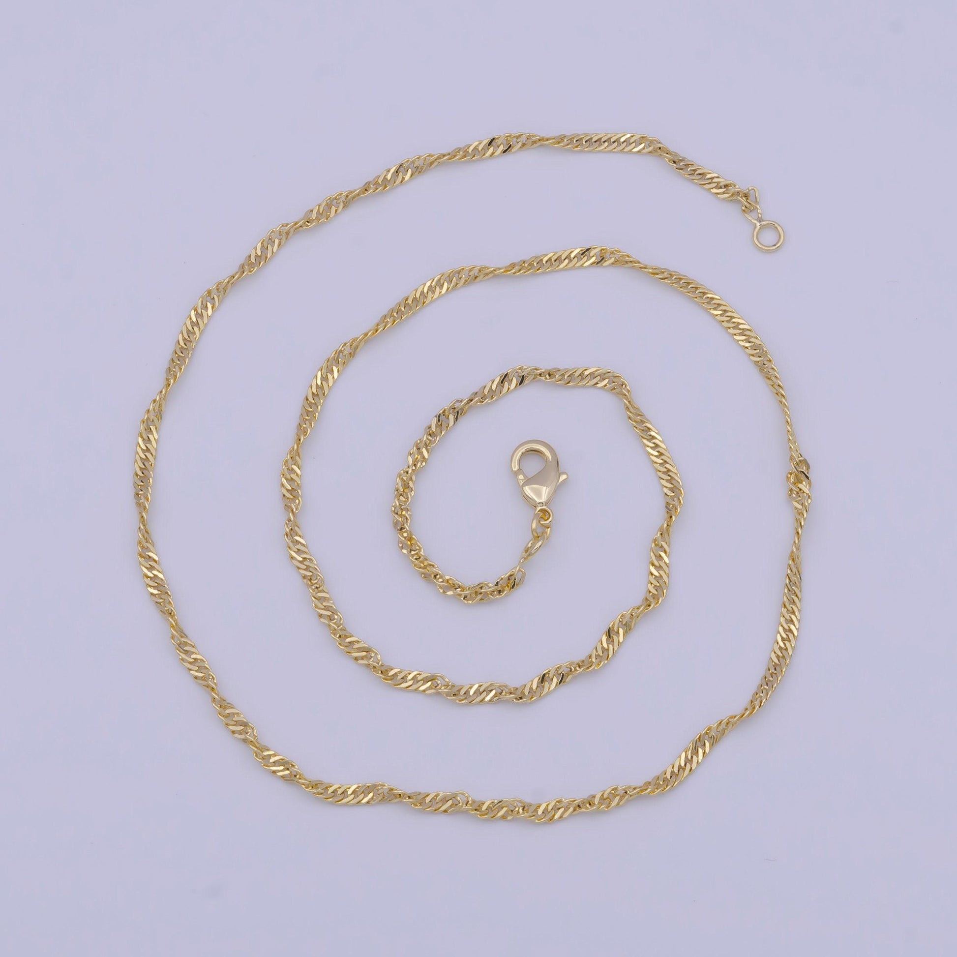 2.2mm gold twisted rope curb link necklace, 14k gold plated 18.0" rope curb mix ready to wear necklace | wa-1110