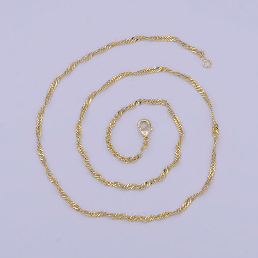 2.2mm gold twisted rope curb link necklace, 14k gold plated 18.0" rope curb mix ready to wear necklace | wa-1110
