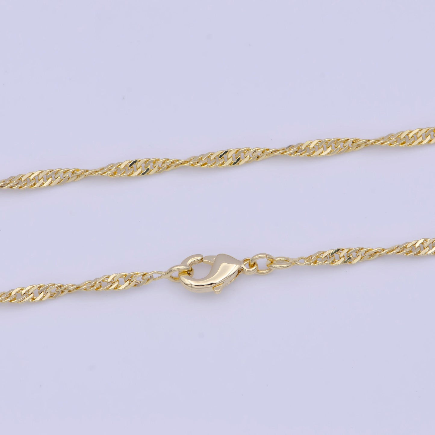 2.2mm gold twisted rope curb link necklace, 14k gold plated 18.0" rope curb mix ready to wear necklace | wa-1110