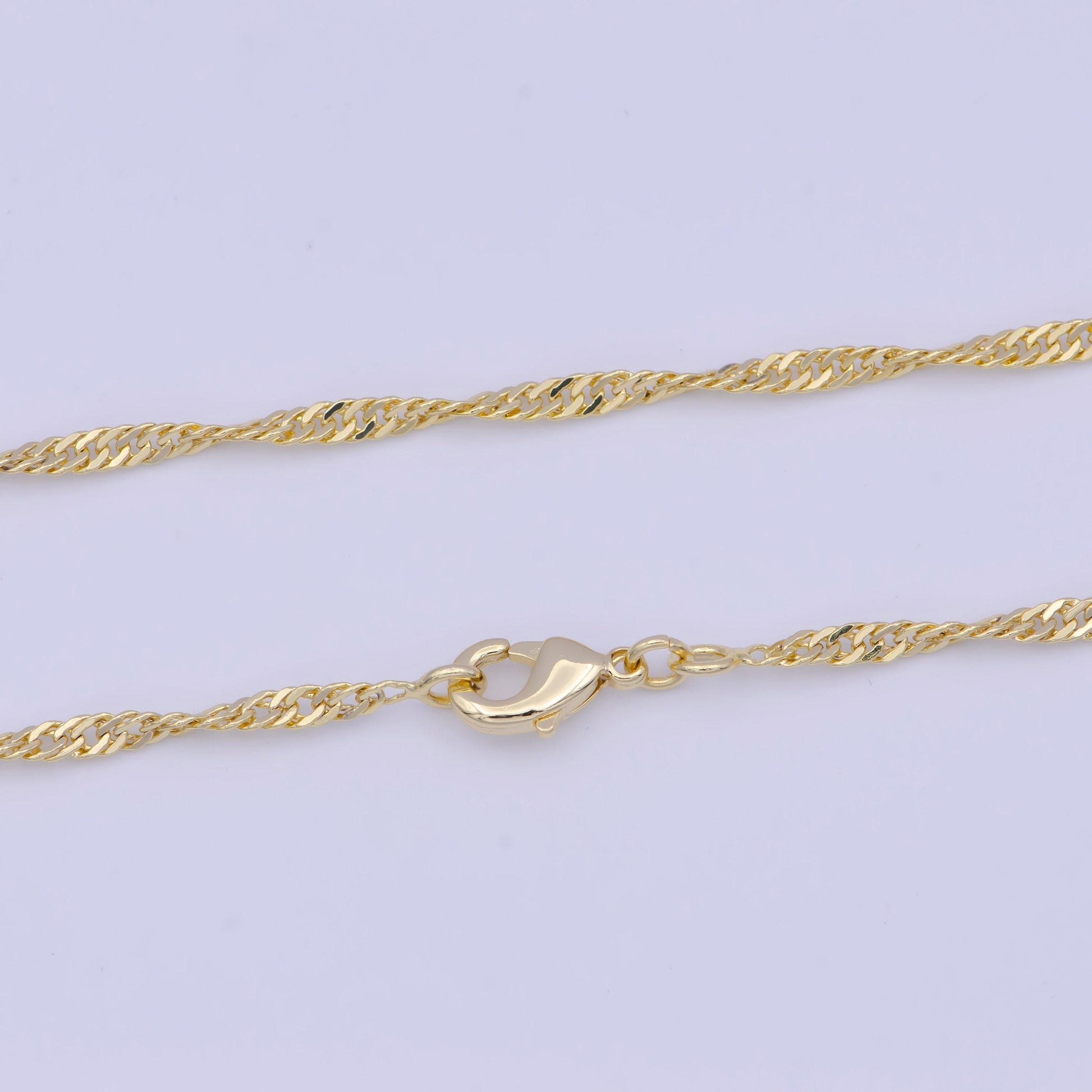 2.2mm gold twisted rope curb link necklace, 14k gold plated 18.0" rope curb mix ready to wear necklace | wa-1110