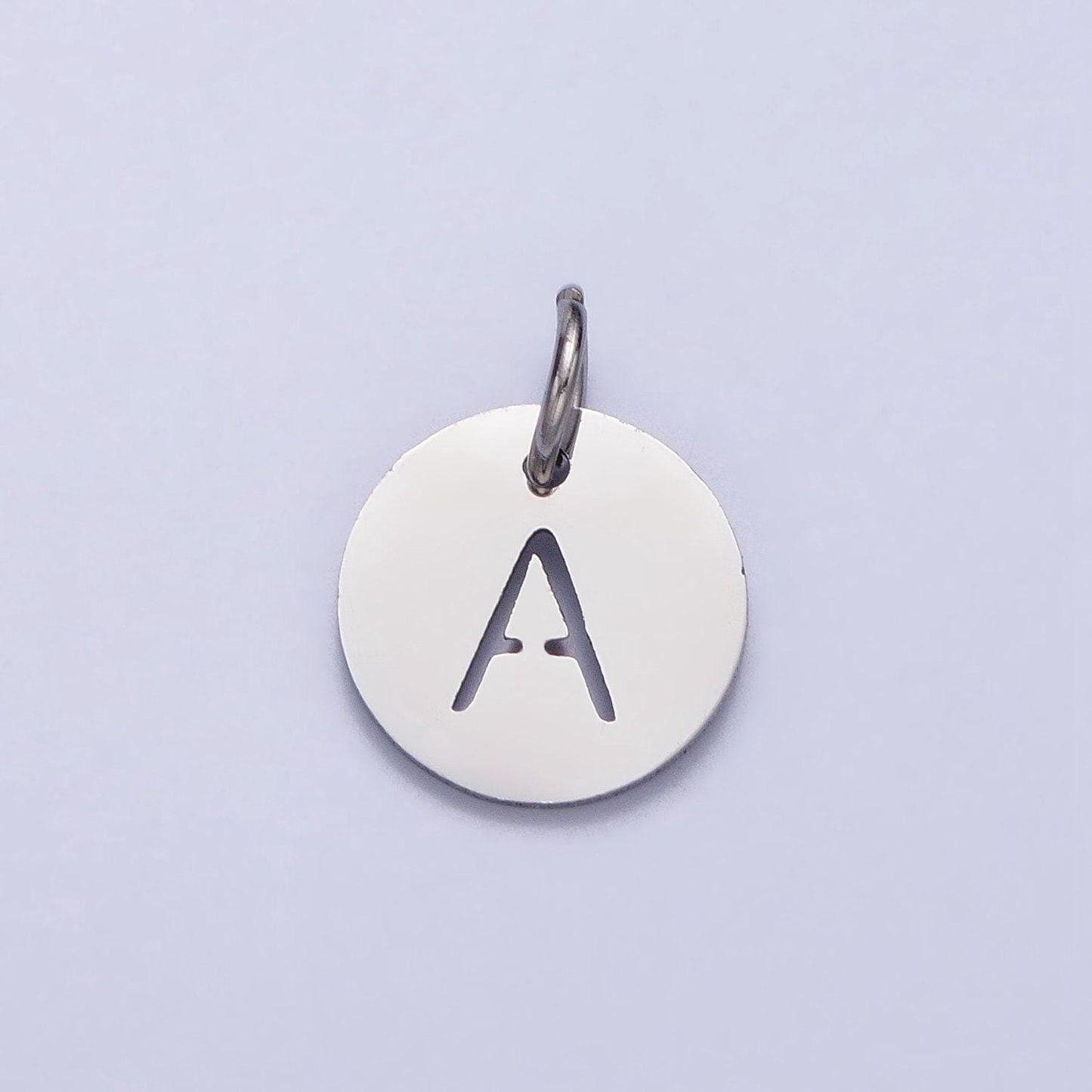 Small stainless steel round initial alphabet personalized mini add-on charm in silver tarnish free lead nickel free jewelry | a416-a428