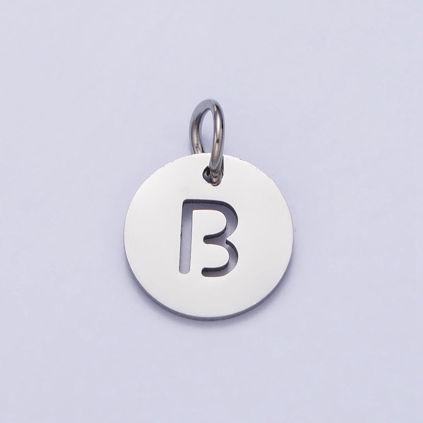 Small stainless steel round initial alphabet personalized mini add-on charm in silver tarnish free lead nickel free jewelry | a416-a428