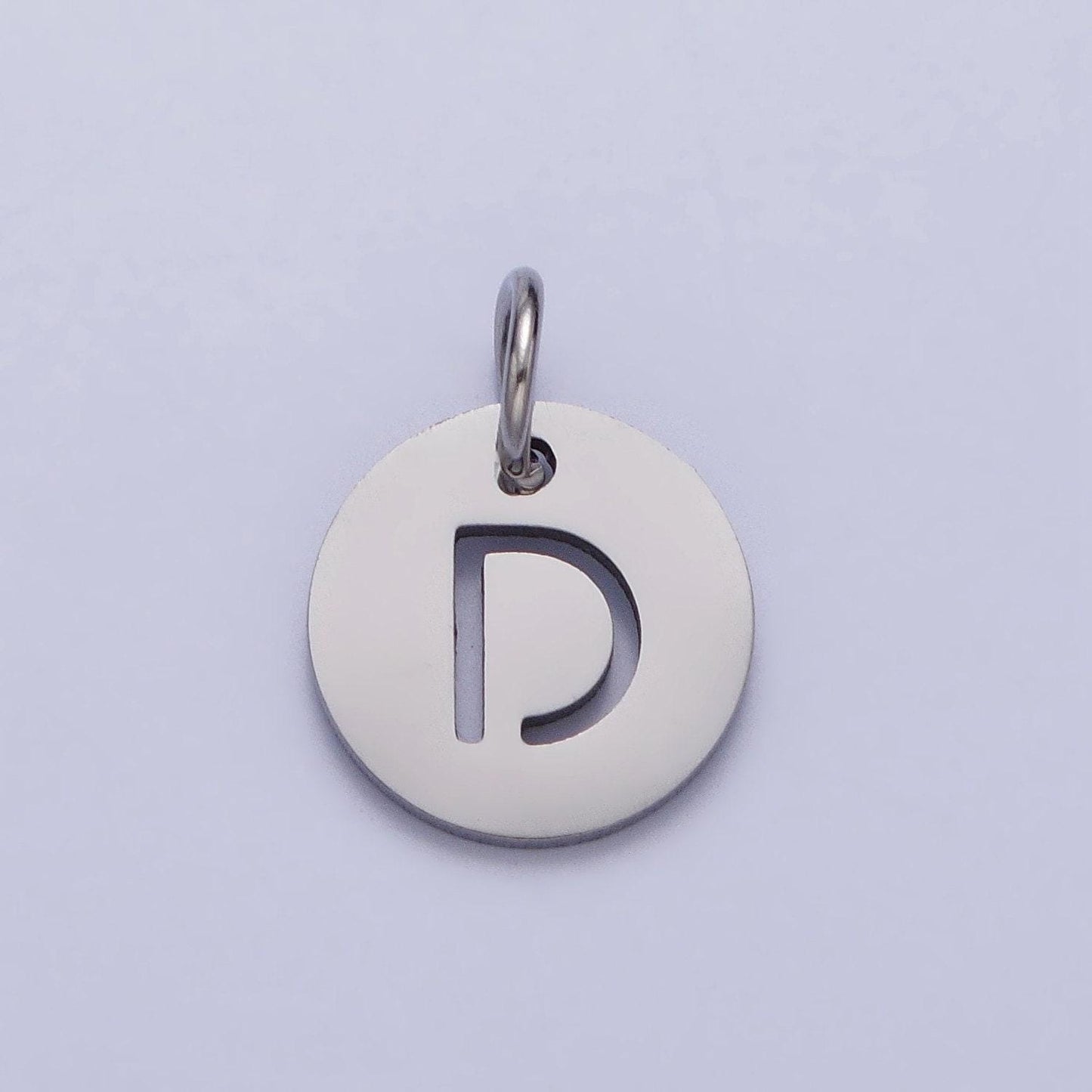 Small stainless steel round initial alphabet personalized mini add-on charm in silver tarnish free lead nickel free jewelry | a416-a428