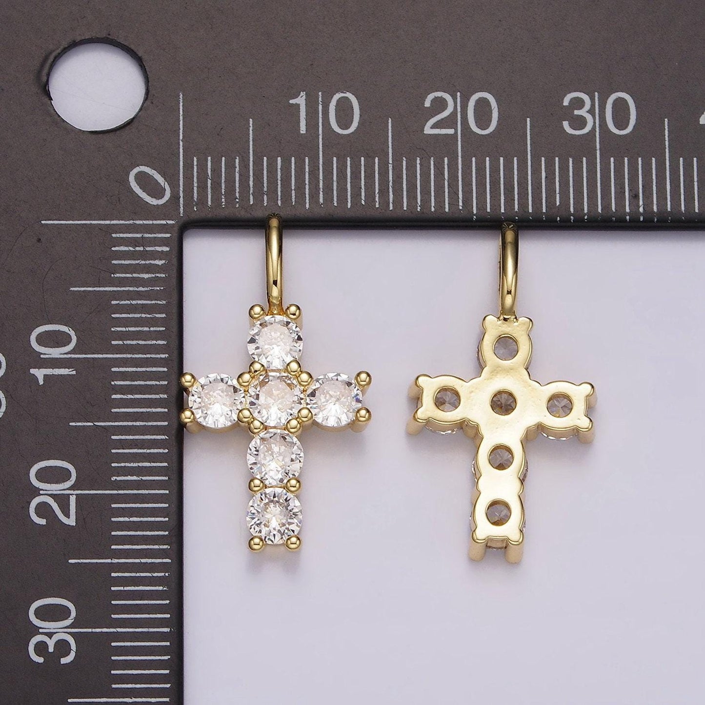 Dainty cubic cross charm necklace clear cz stone pendant in 14k gold filled necklace bracelet rosary jewelry making supply ah-091
