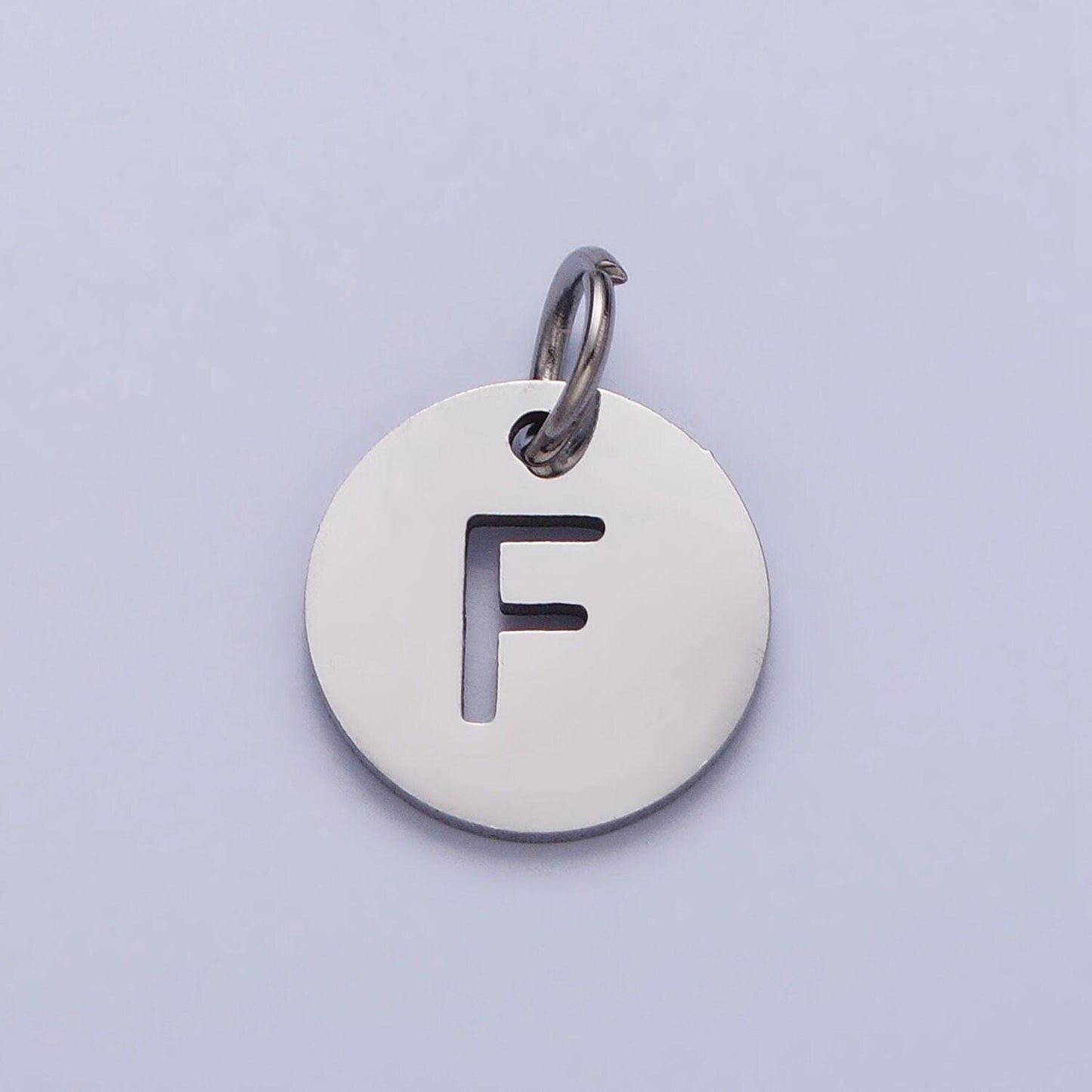 Small stainless steel round initial alphabet personalized mini add-on charm in silver tarnish free lead nickel free jewelry | a416-a428