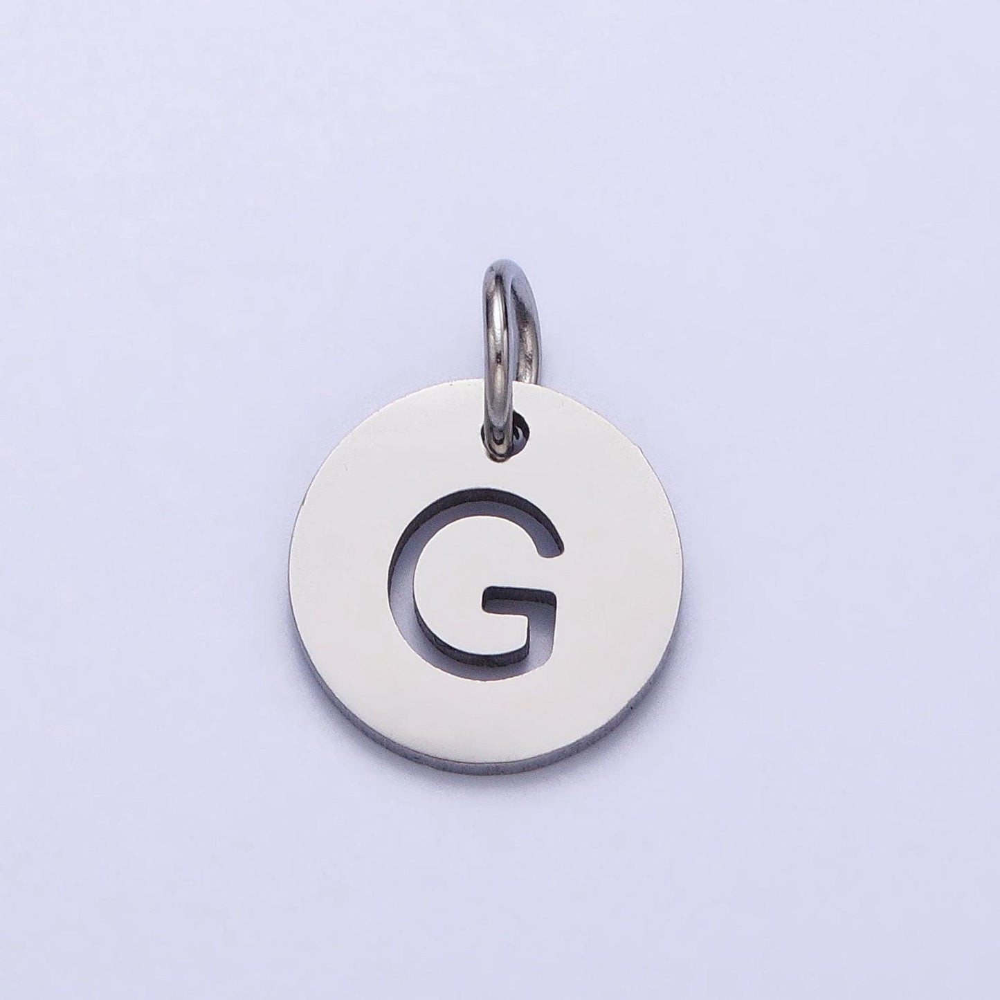 Small stainless steel round initial alphabet personalized mini add-on charm in silver tarnish free lead nickel free jewelry | a416-a428