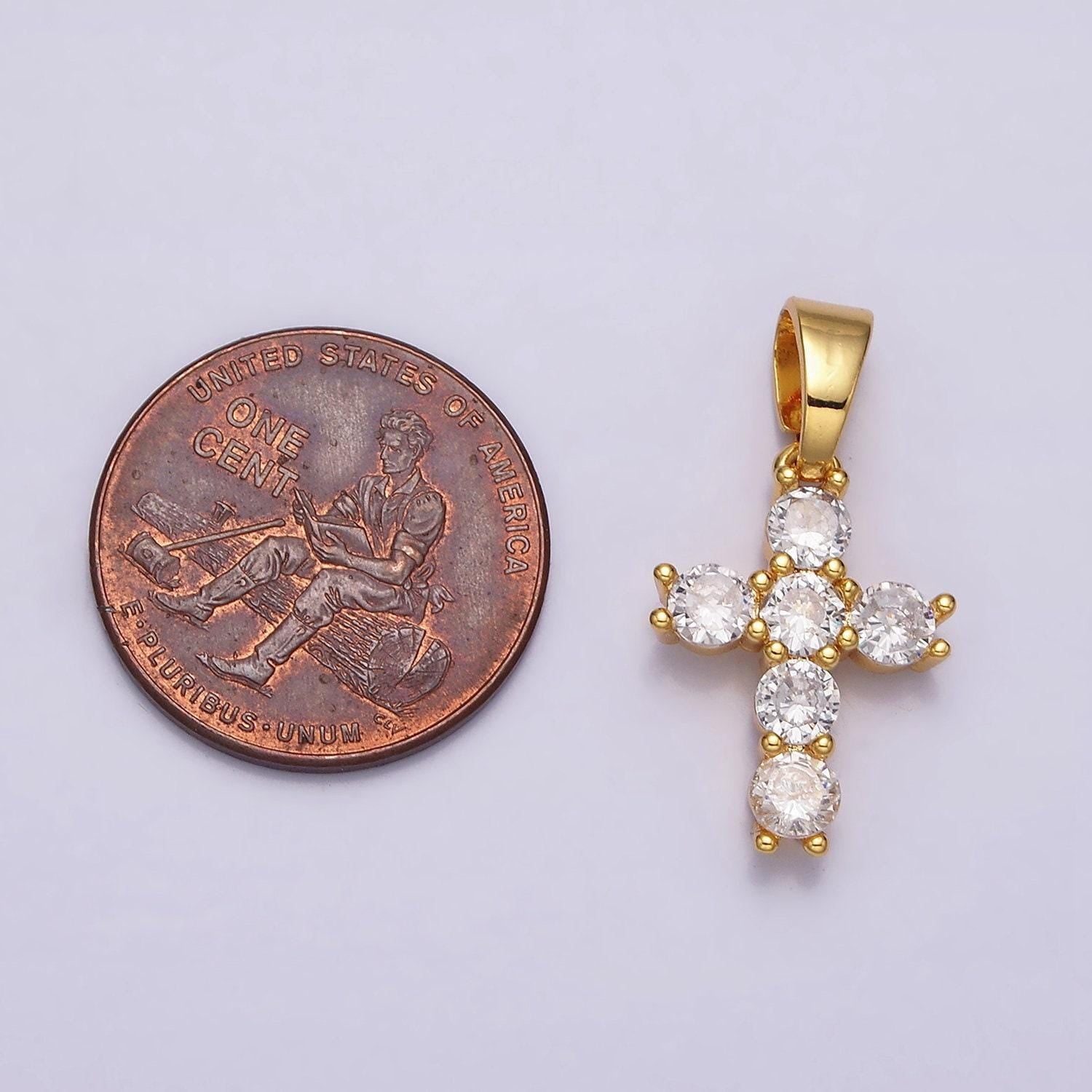 24k gold filled clear cz religious 24mm cross pendant | aa442
