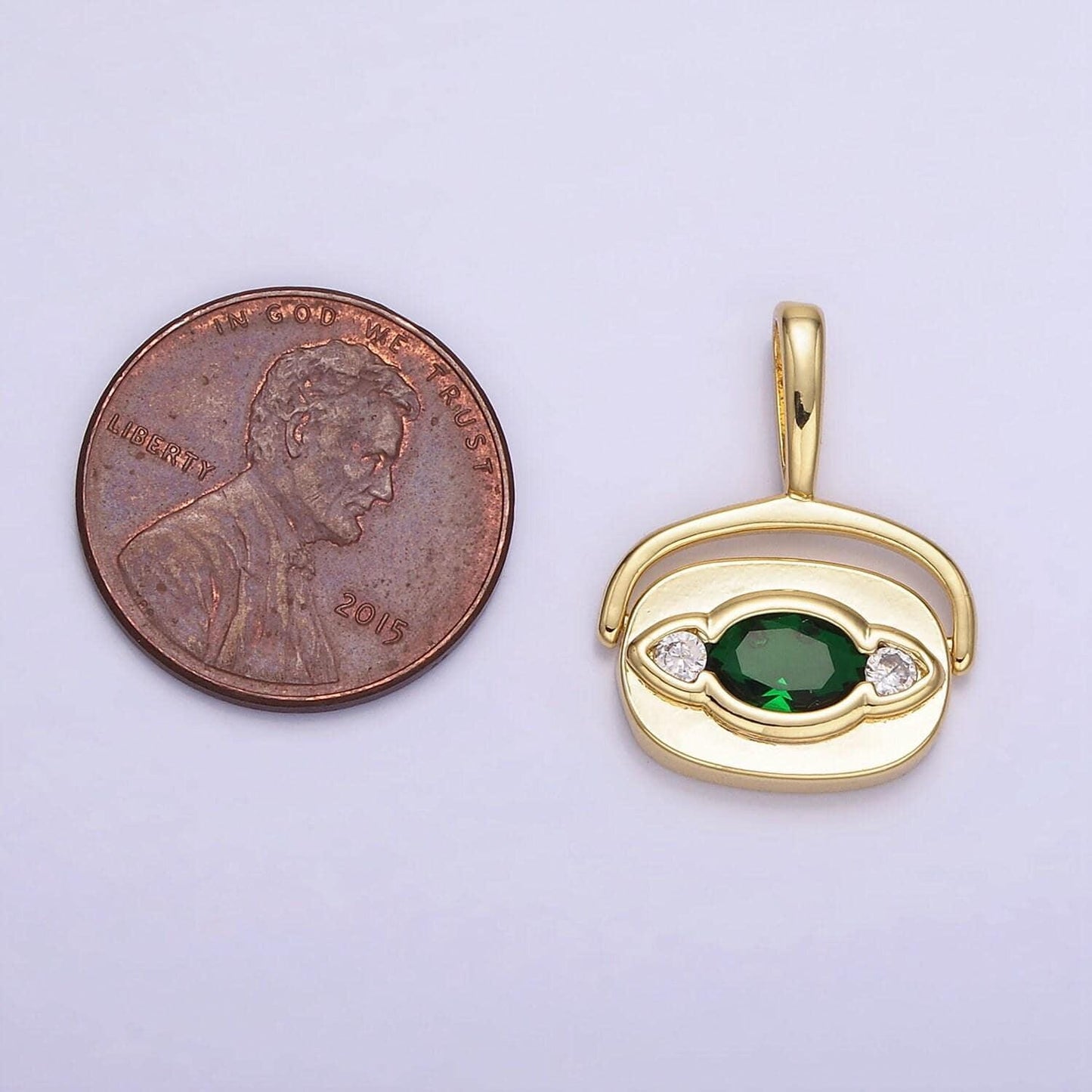 14k gold filled green cz geometric swivel oval pendant | ah-151