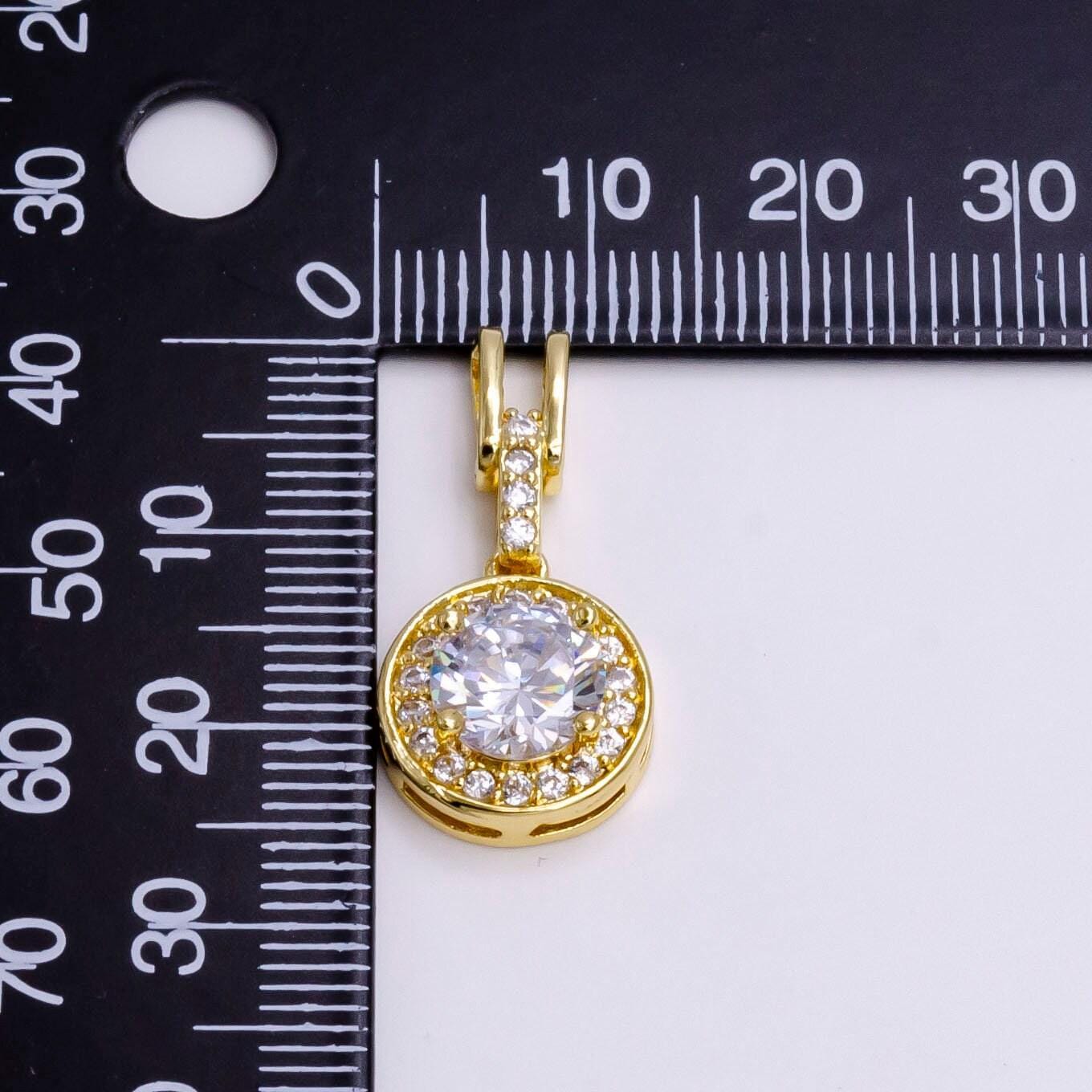 14k gold filled clear, pink, green round cz micro paved bail pendant | n1465 - n1467