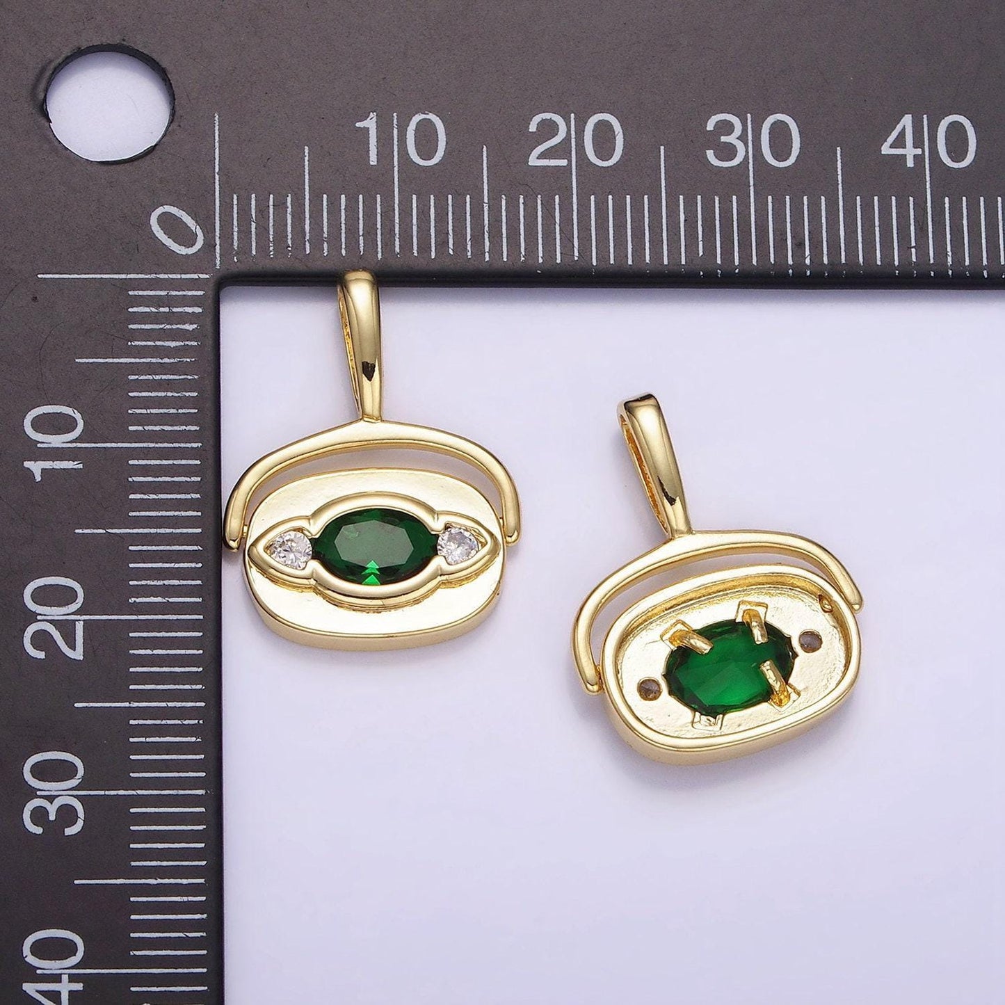 14k gold filled green cz geometric swivel oval pendant | ah-151