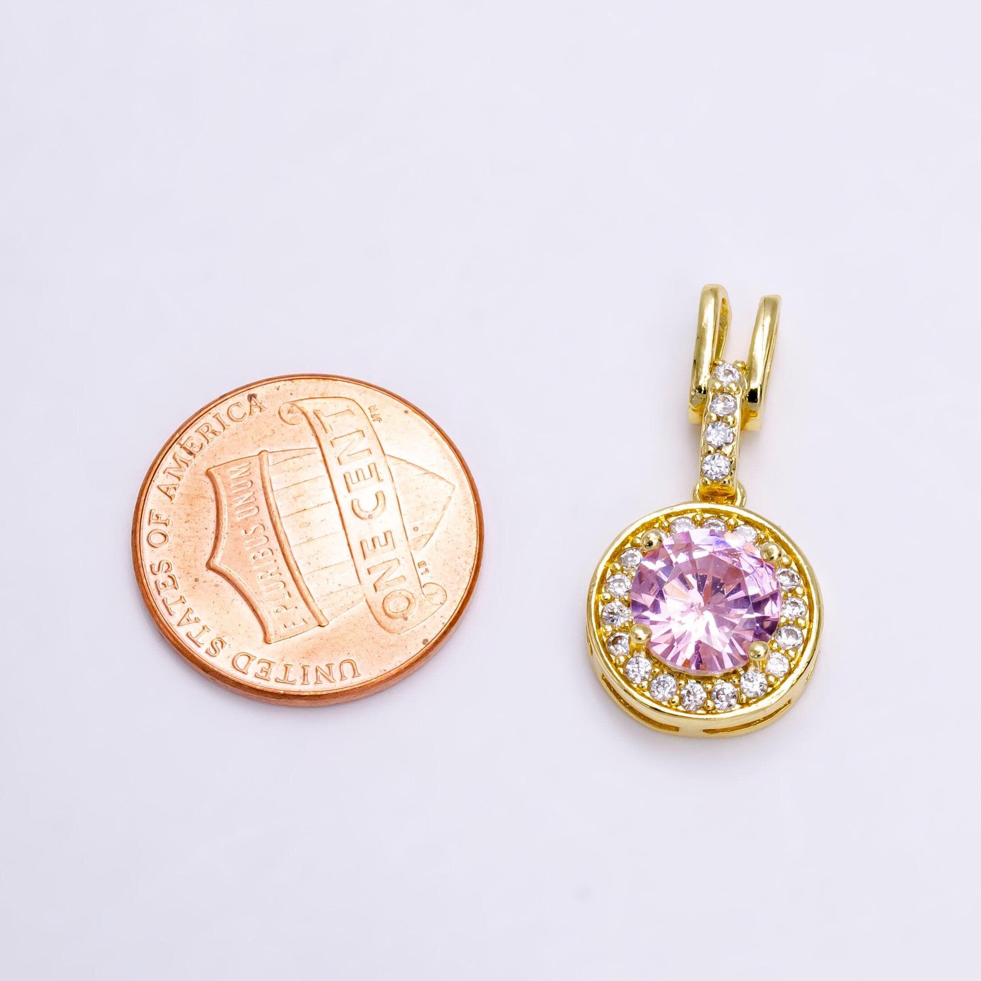 14k gold filled clear, pink, green round cz micro paved bail pendant | n1465 - n1467
