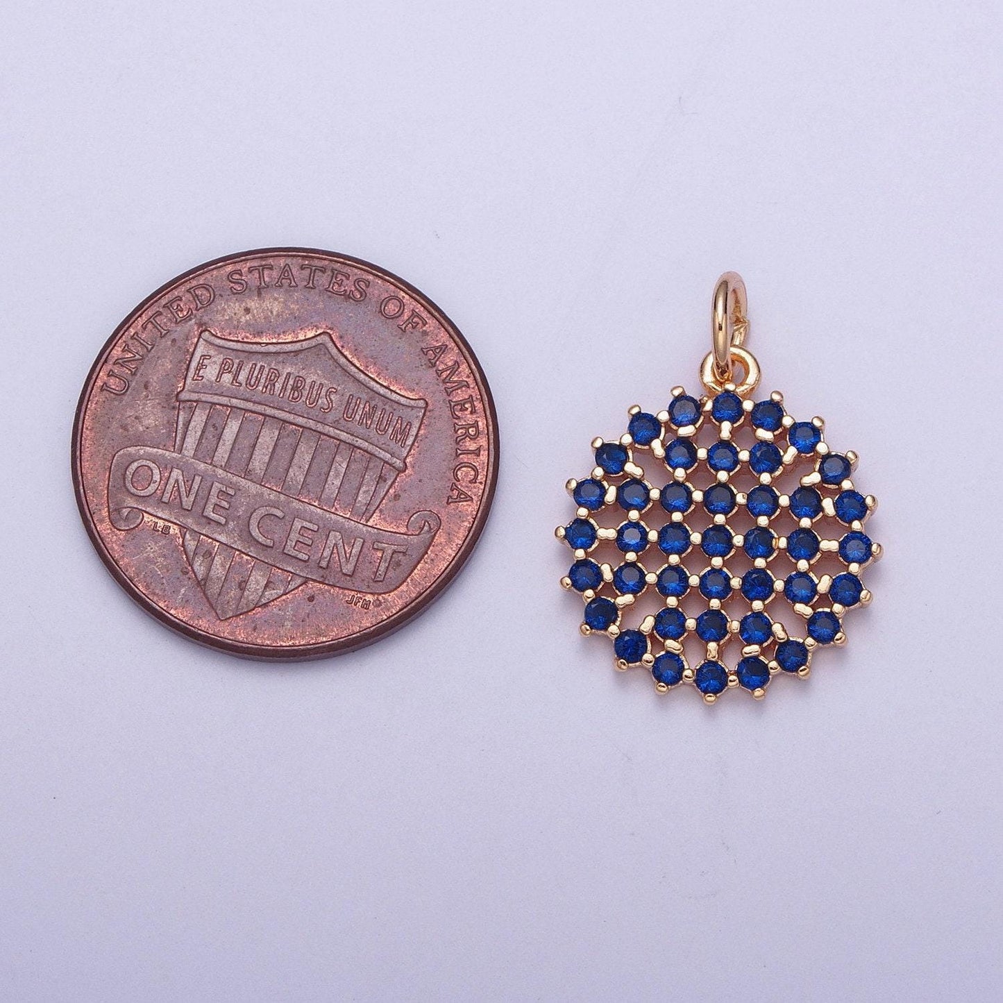 14k gold filled round colored mesh net micro pave cz stones medallion pendant, round circular statement charm for necklace | x-156~x-161