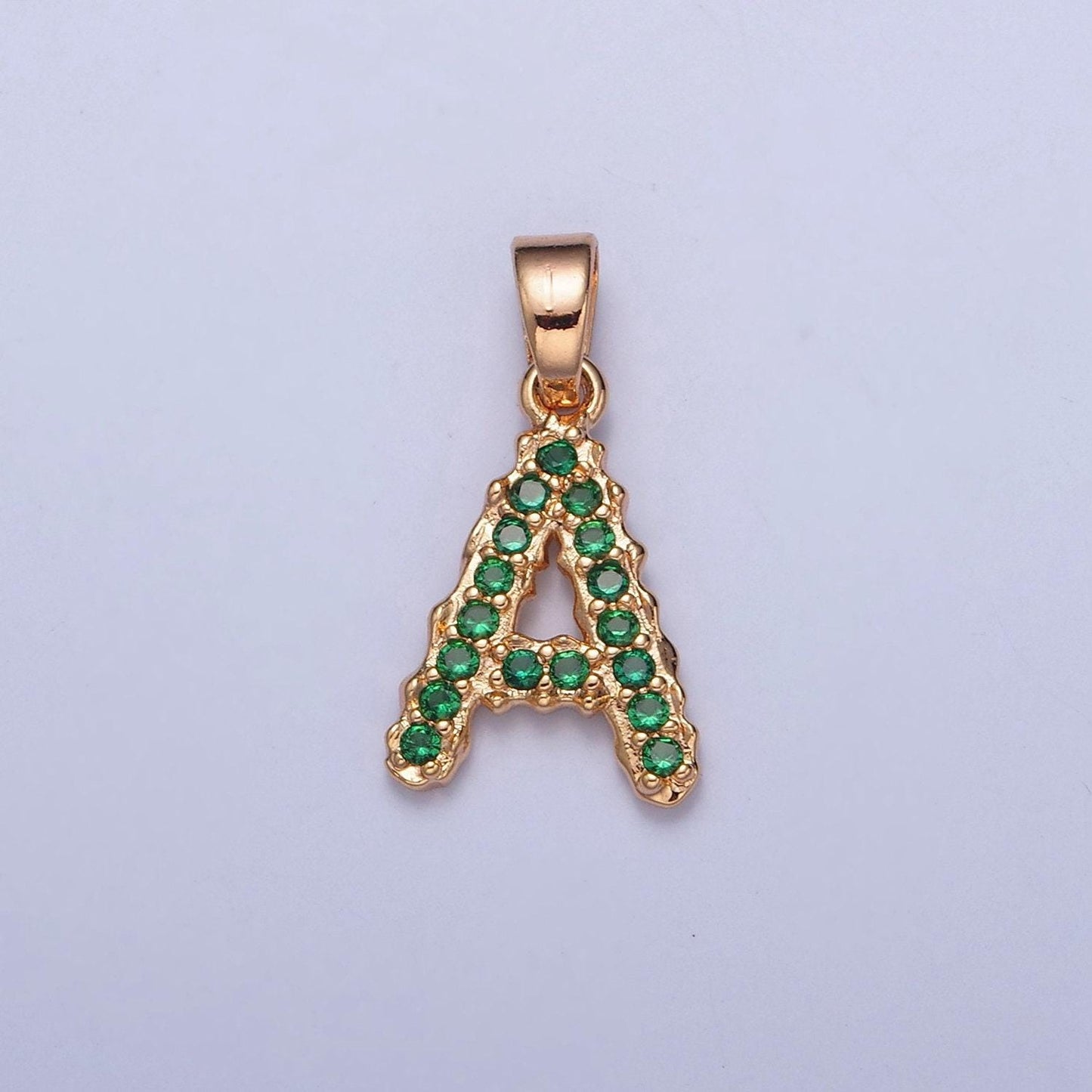 18k gold filled green emerald cz initial, micro pave cubic zirconia alphabet letter, dainty personalized pendant for jewelry making