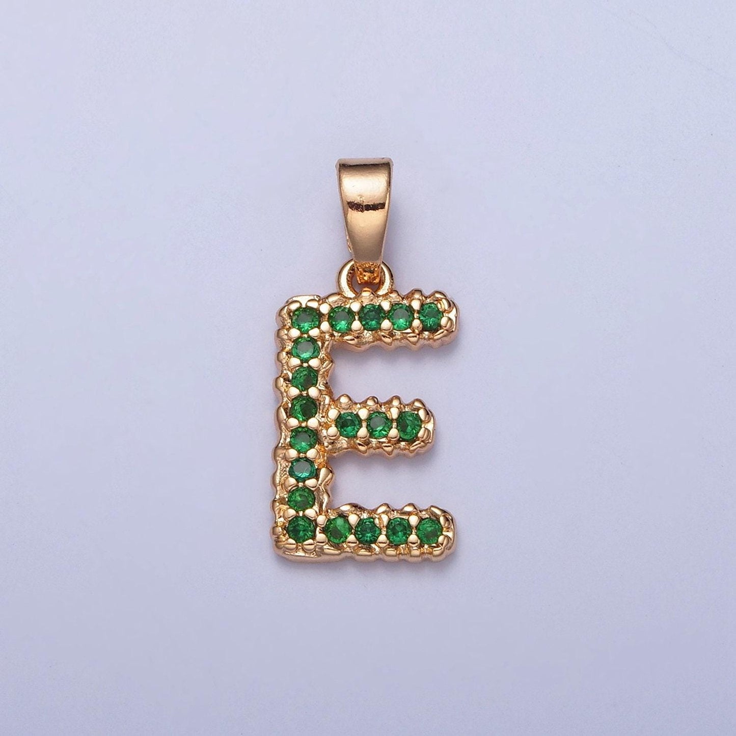18k gold filled green emerald cz initial, micro pave cubic zirconia alphabet letter, dainty personalized pendant for jewelry making
