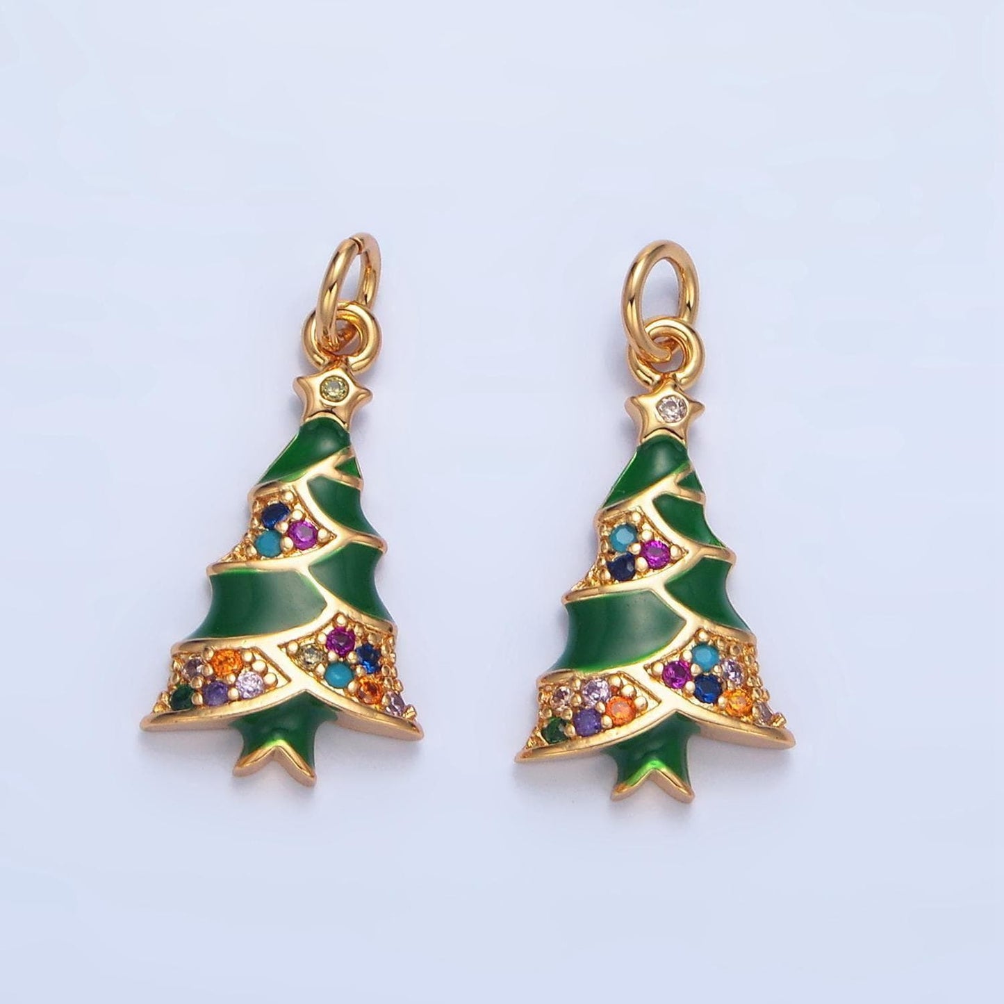 Dainty green enamel christmas tree charm micro paved cz gold filled holiday jewelry pendant inspired | x-825