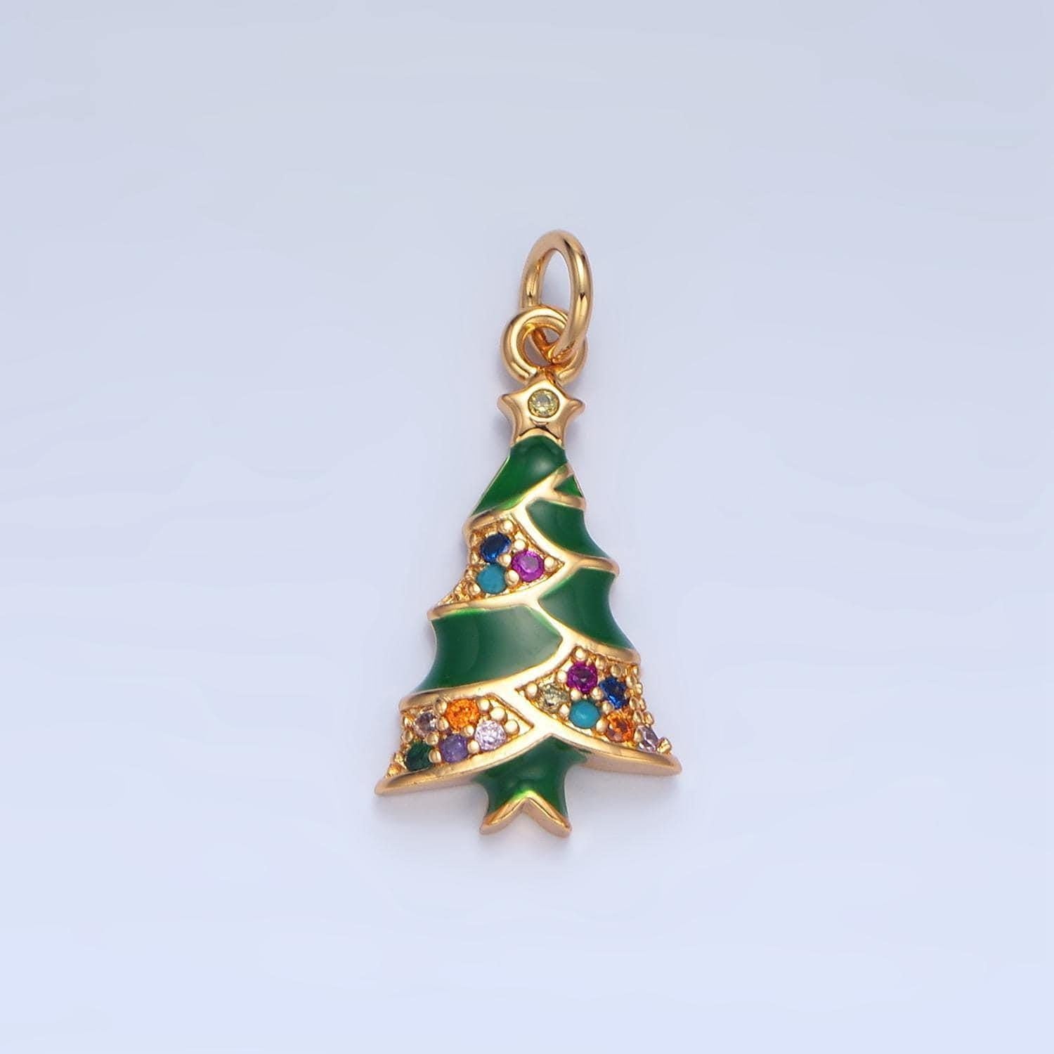 Dainty green enamel christmas tree charm micro paved cz gold filled holiday jewelry pendant inspired | x-825