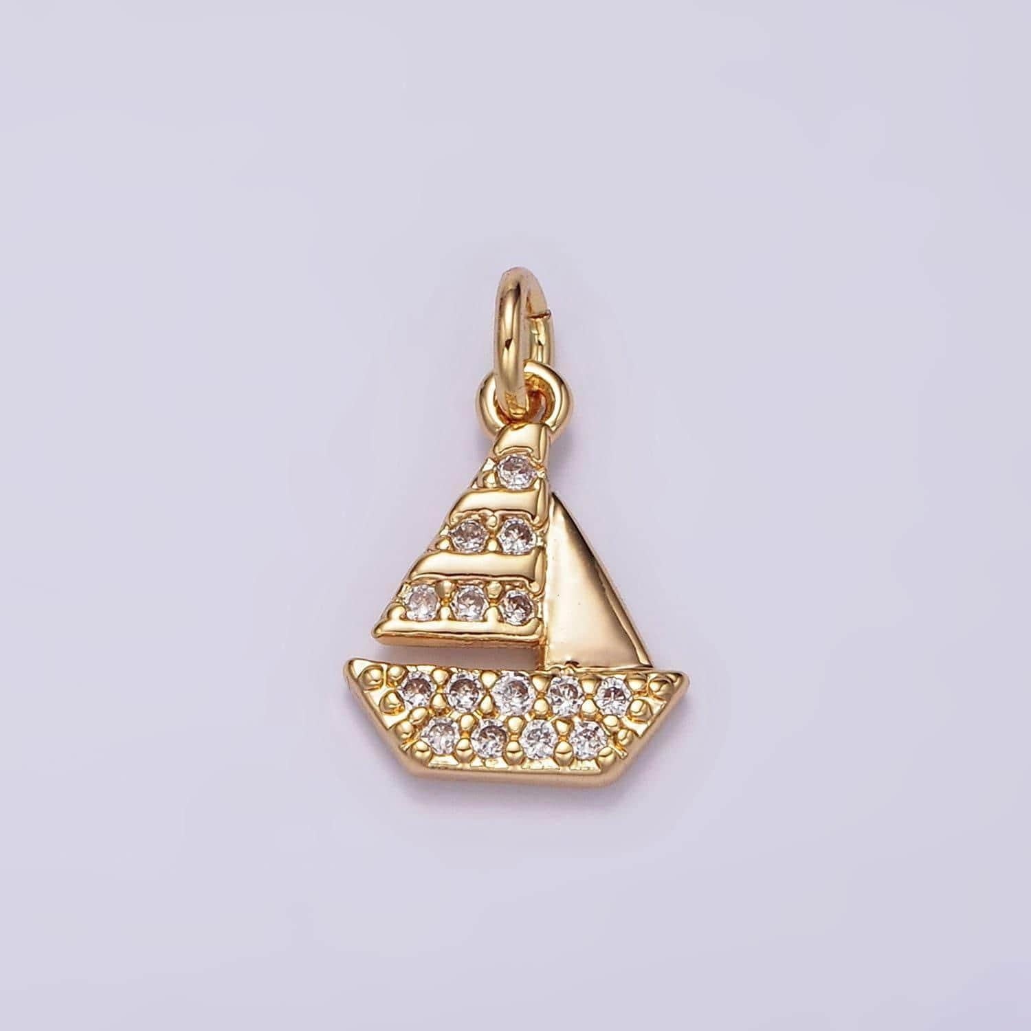 14k gold filled mini micro paved cz boat add-on charm | ag420