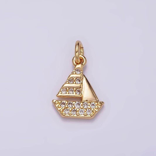 14k gold filled mini micro paved cz boat add-on charm | ag420