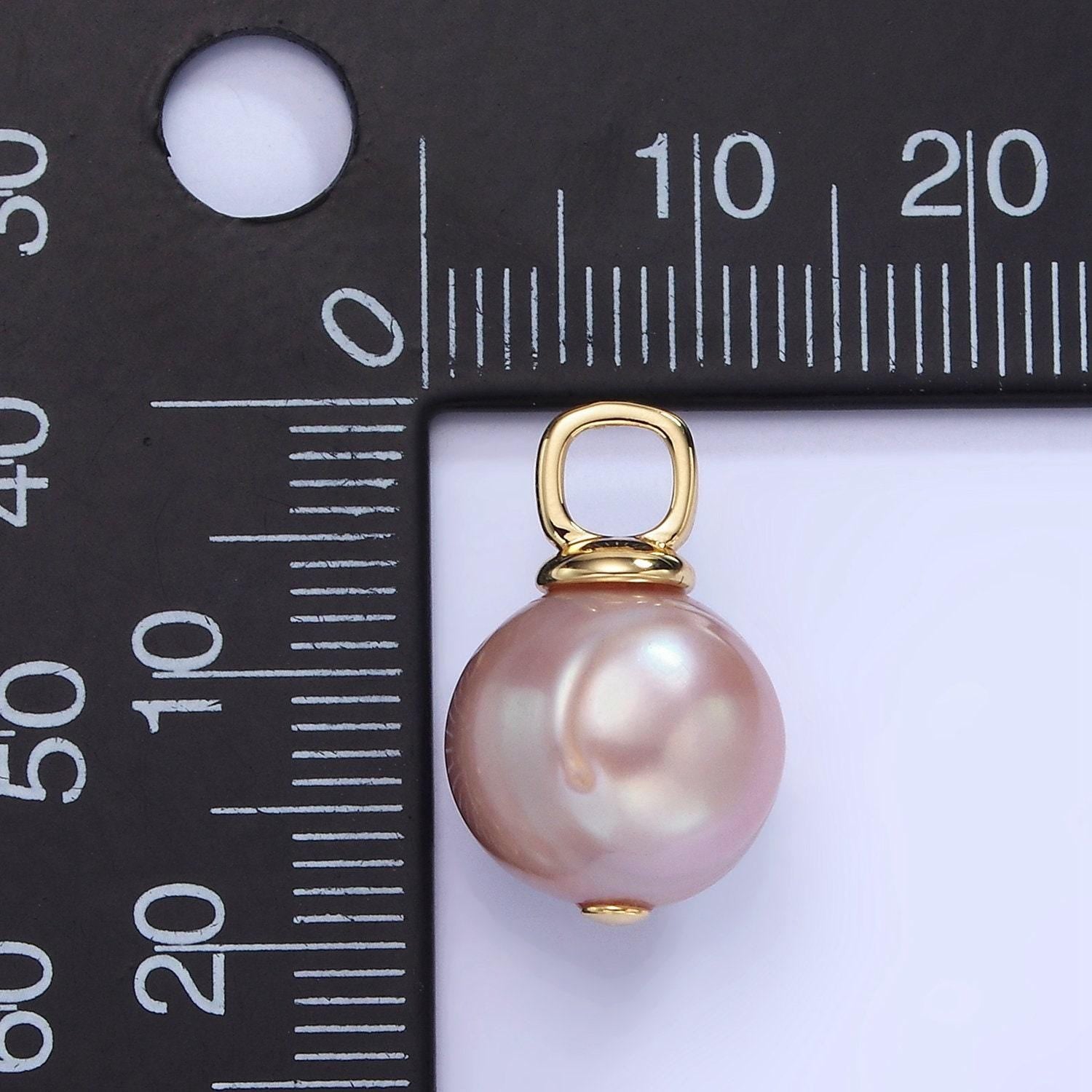 14k gold filled 18mm purple freshwater pearl square bail drop pendant | p-1720