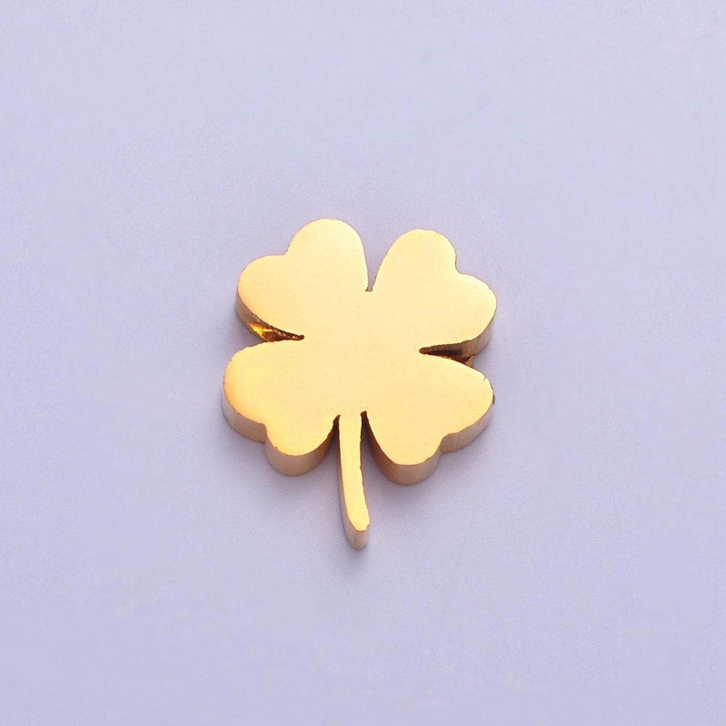 Gold, silver stainless steel dainty four-leaf clover lucky charm hole spacer bead, for diy european charms beaded bracelet | w-843, w-844