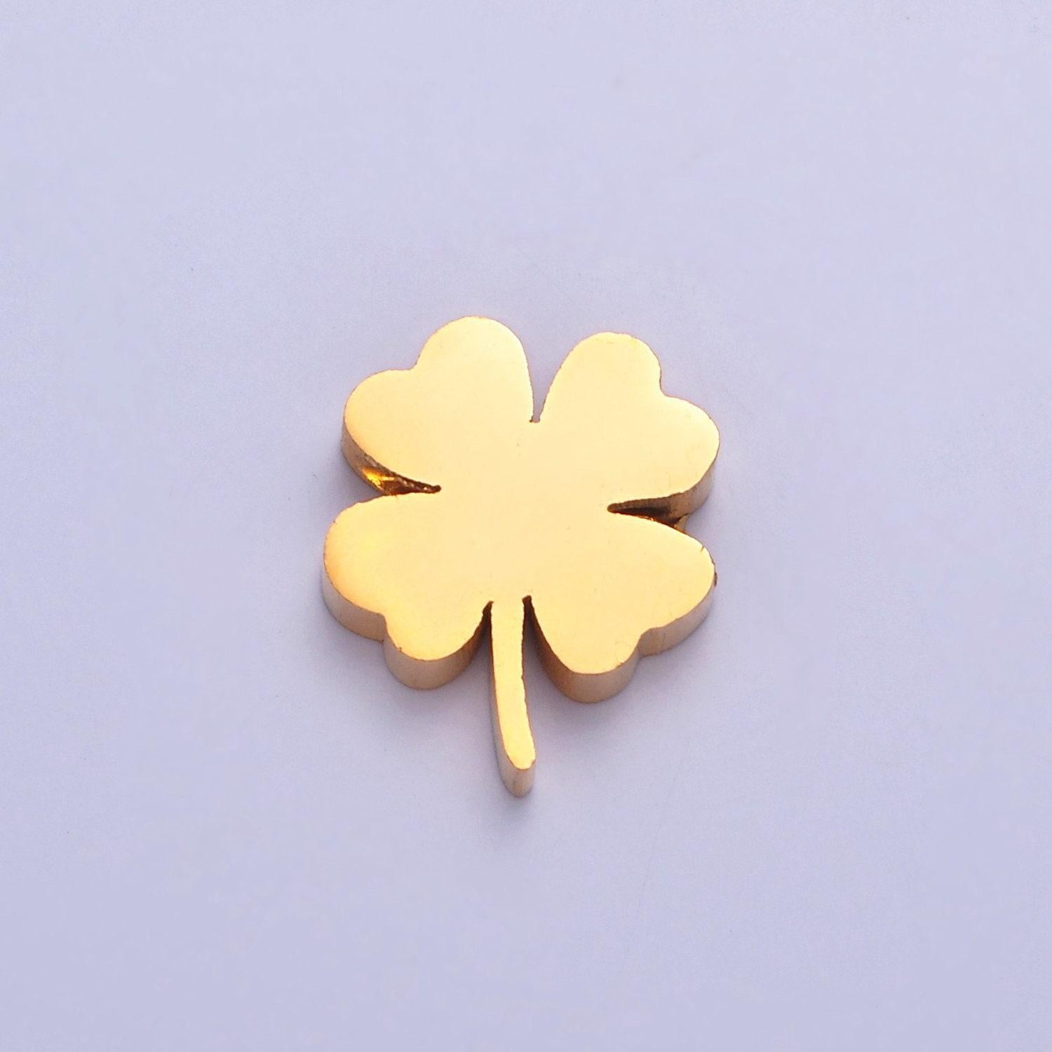 Gold, silver stainless steel dainty four-leaf clover lucky charm hole spacer bead, for diy european charms beaded bracelet | w-843, w-844