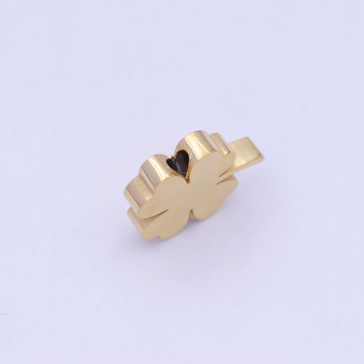 Gold, silver stainless steel dainty four-leaf clover lucky charm hole spacer bead, for diy european charms beaded bracelet | w-843, w-844