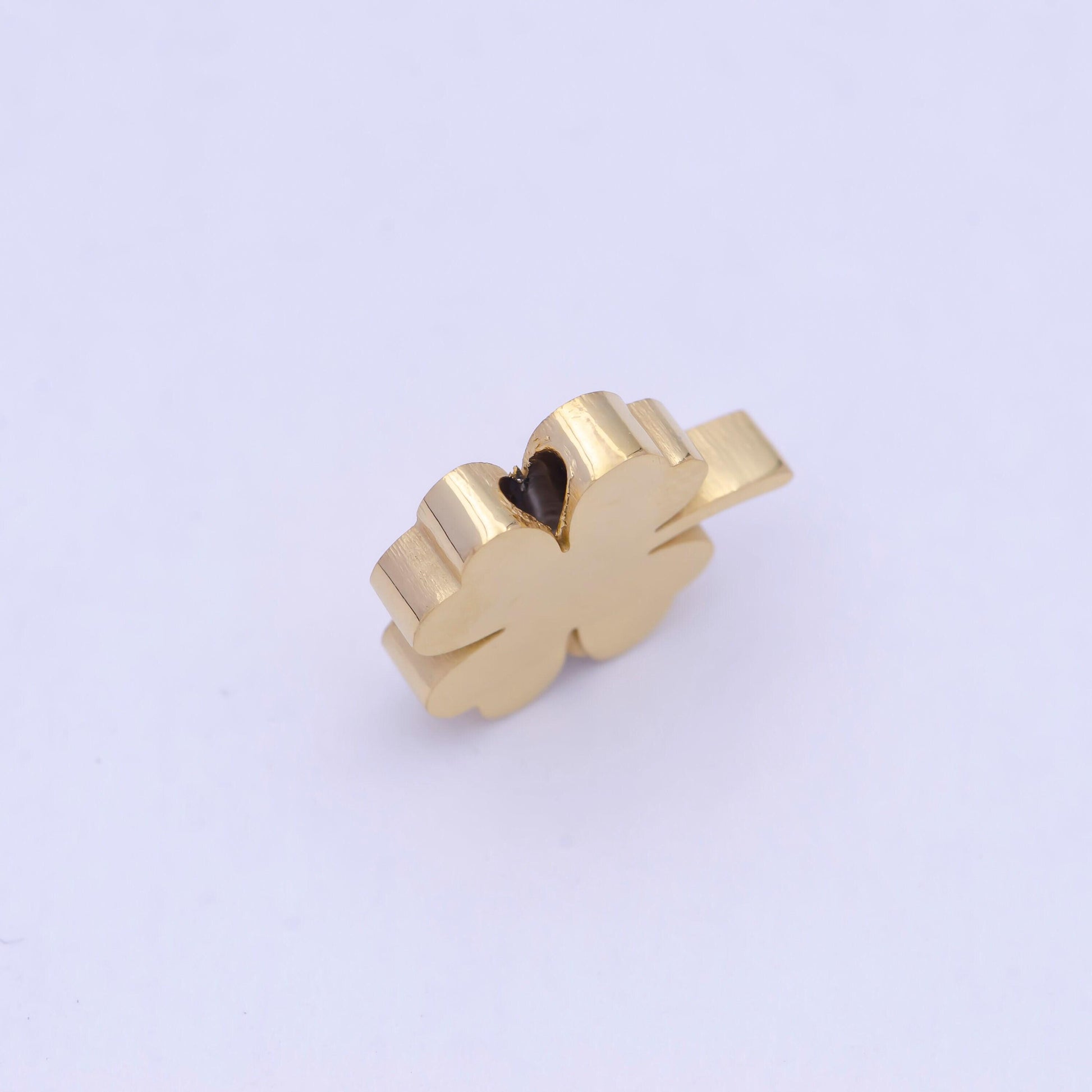 Gold, silver stainless steel dainty four-leaf clover lucky charm hole spacer bead, for diy european charms beaded bracelet | w-843, w-844