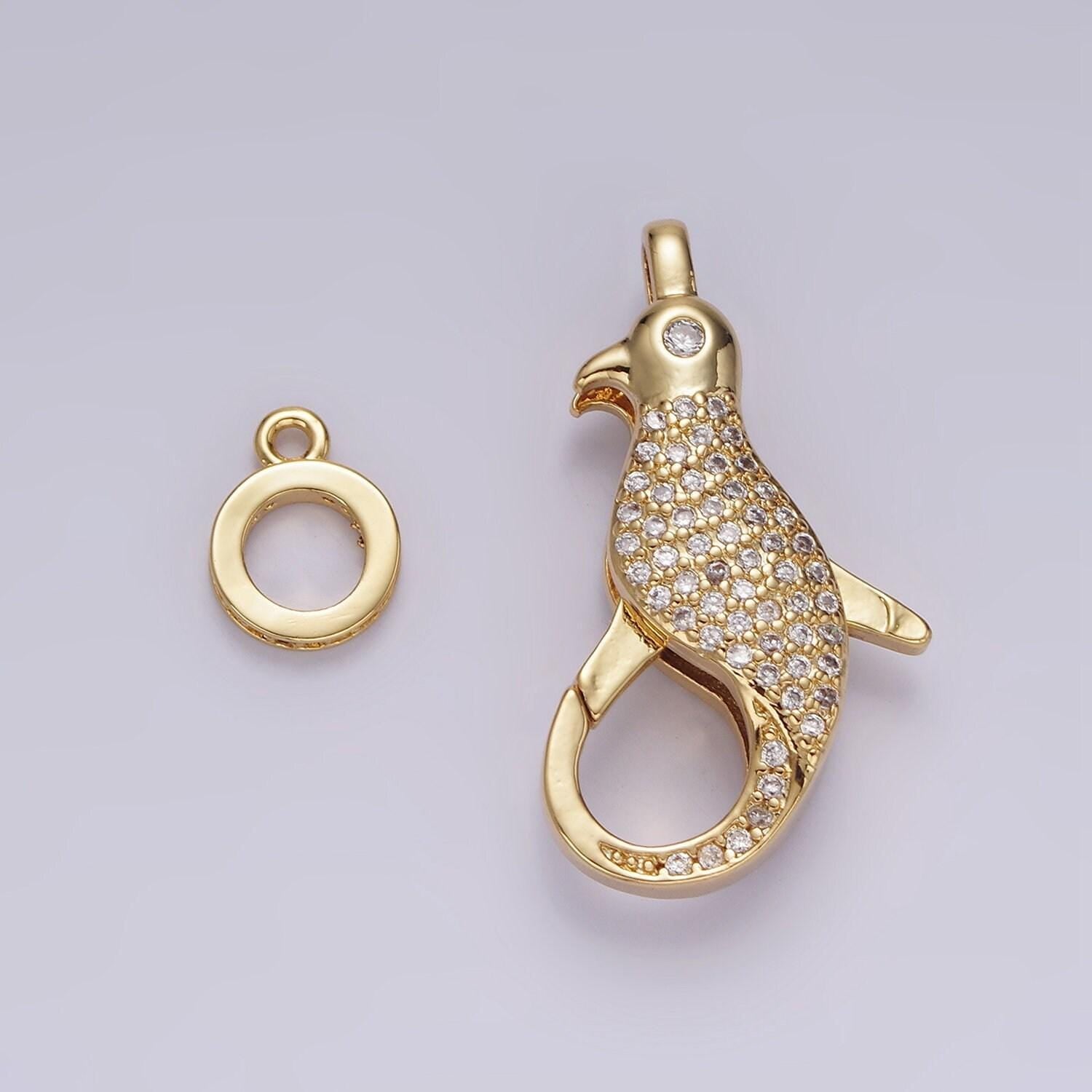 14k gold filled 30mm bird animal cz micro paved lobster claw clasps closure findings in gold & silver | z603 z604