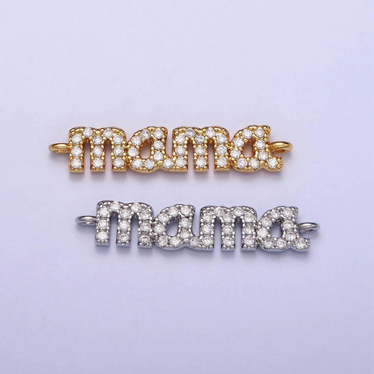 Mini cubic mama charm connector gold plated mama script link connector for bracelet necklace, mother's day mom's birthday gift idea y-856
