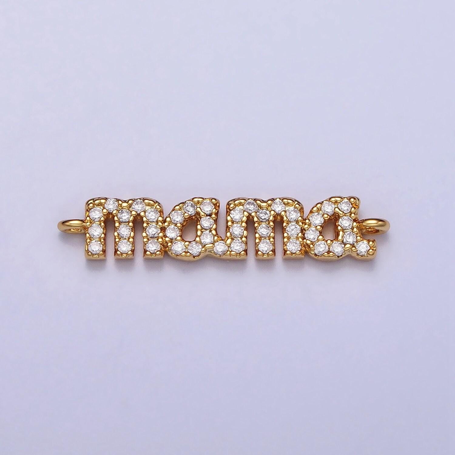 Mini cubic mama charm connector gold plated mama script link connector for bracelet necklace, mother's day mom's birthday gift idea y-856